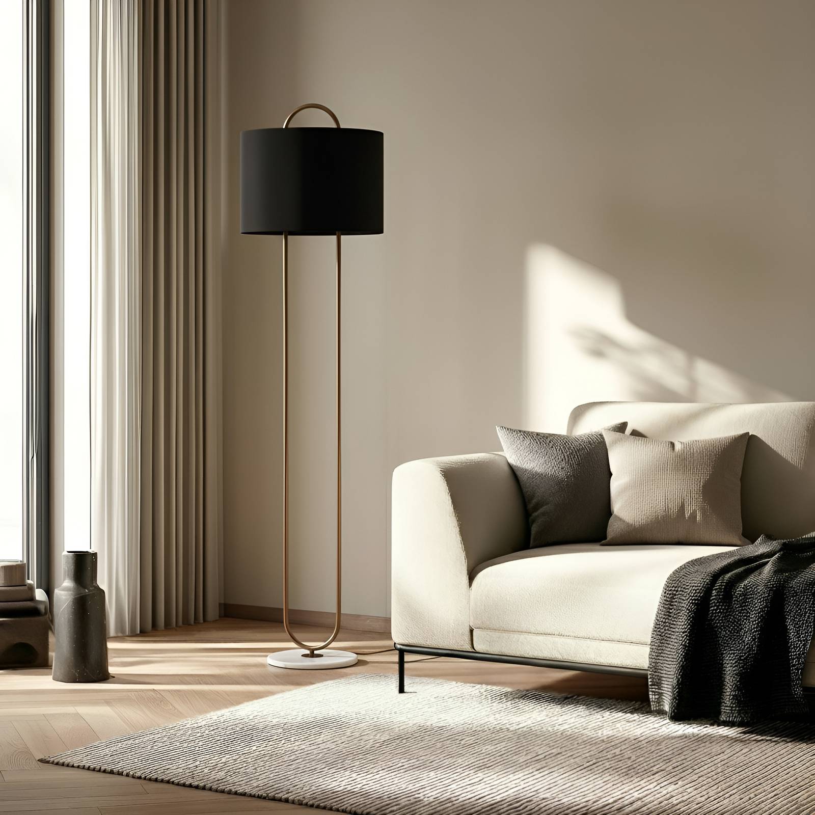 Stehlampe LM-9112-1E, Marmorfuß, Textilschirm günstig online kaufen