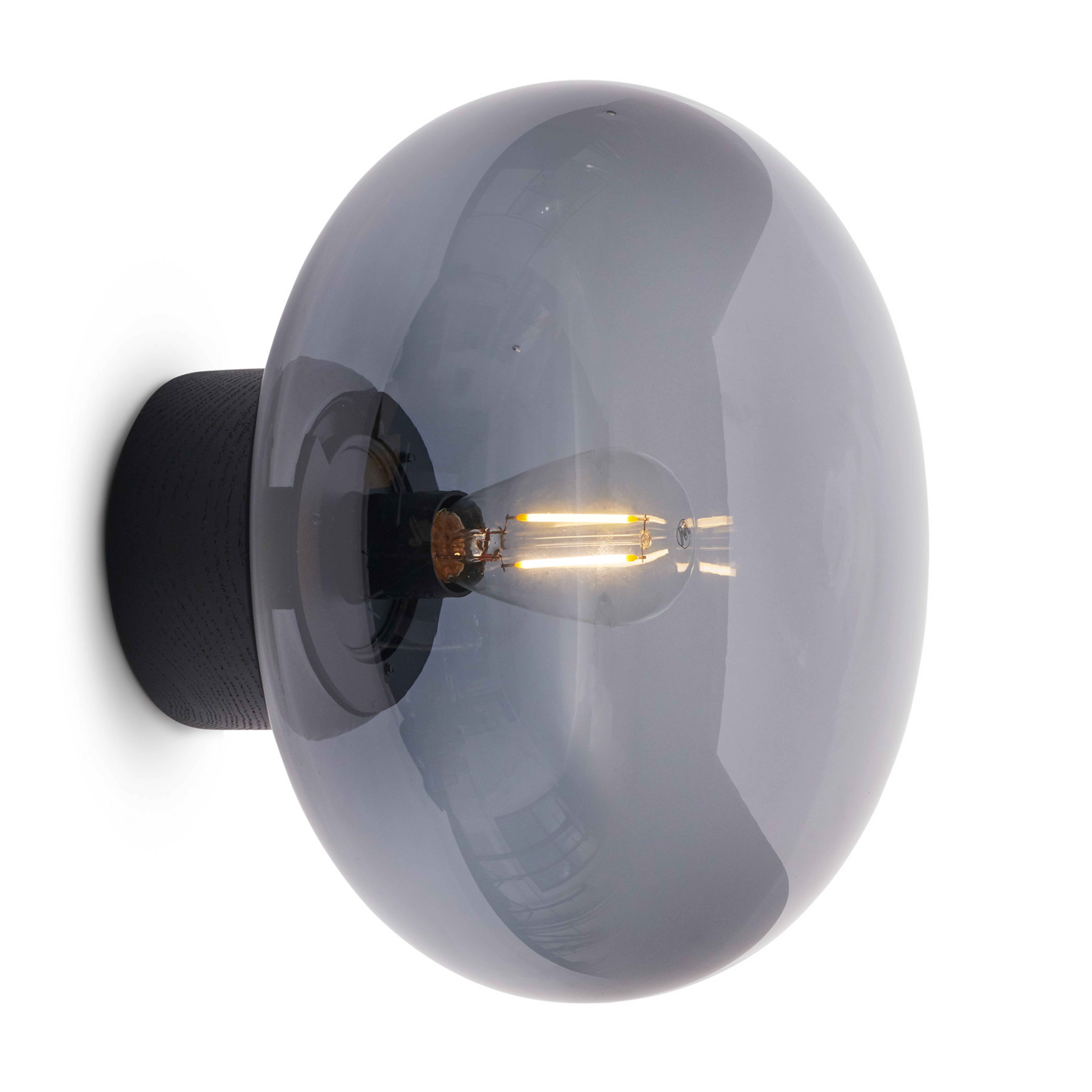 Karl-Johan wall lamp, grey, wood, glass, Ø 23 cm - New Works