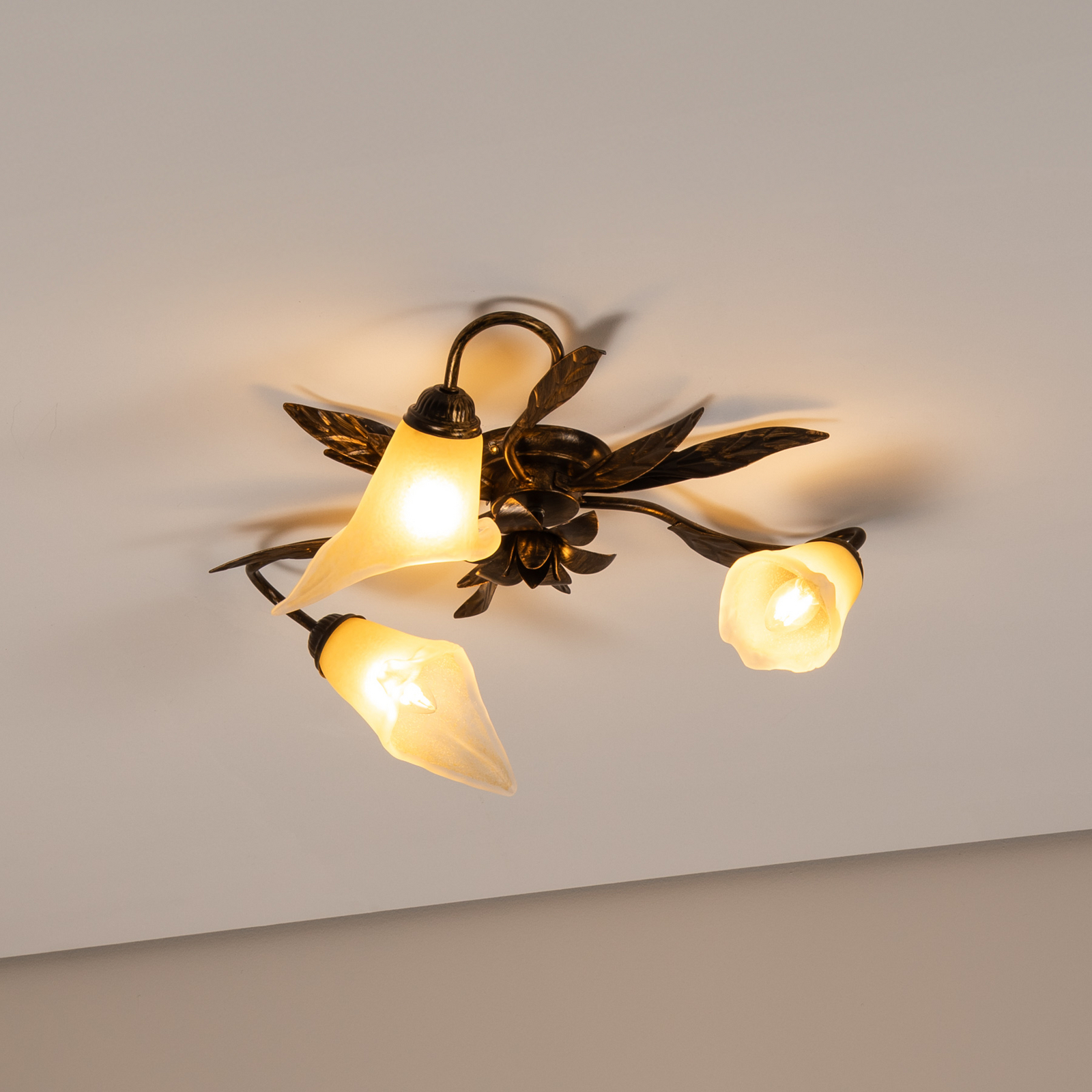 Alga taklampe, 3 lyskilder, jern, glass, florentinsk