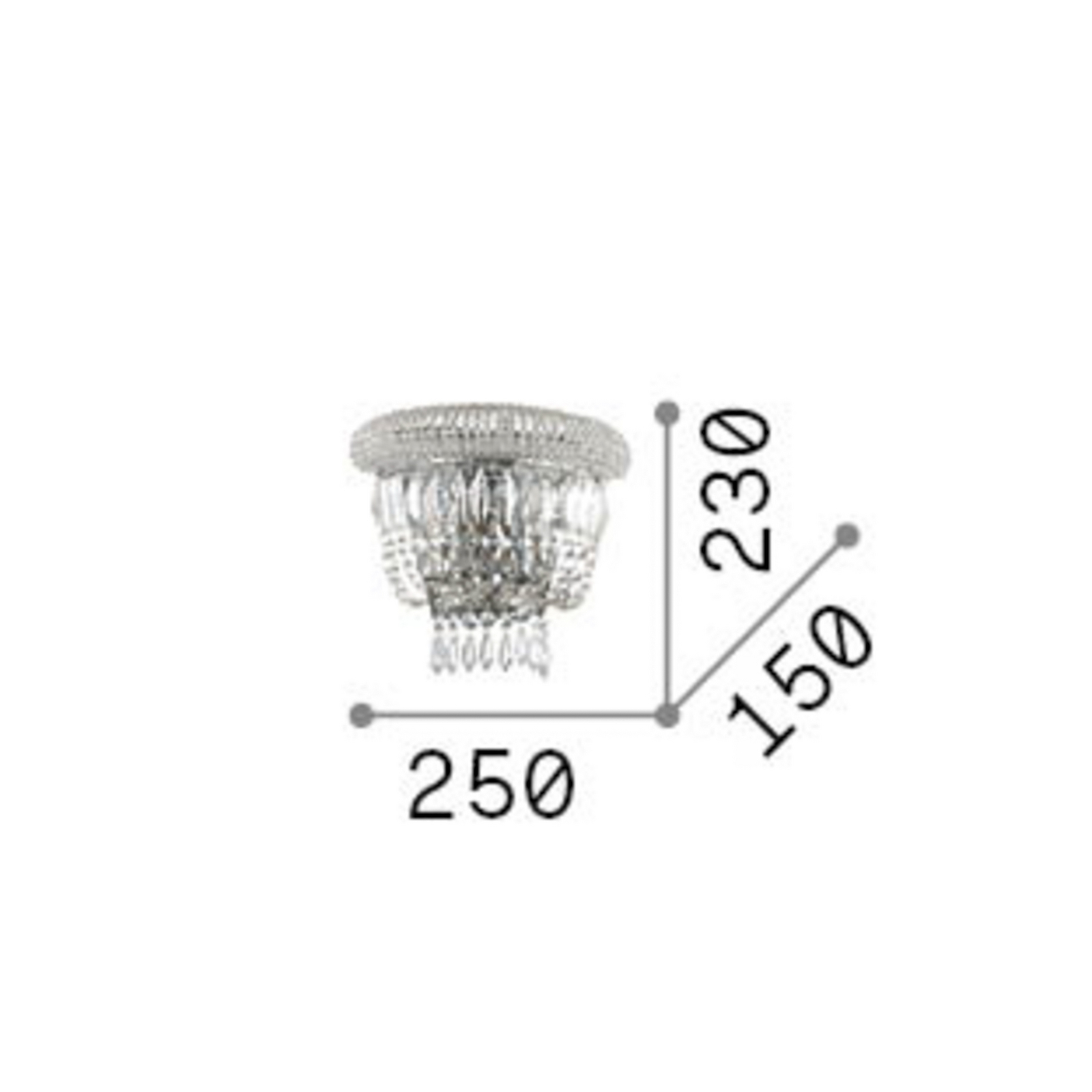 IDEAL LUX stenska svetilka Dubai, medenina/prozorno, širina 25 cm, kristal