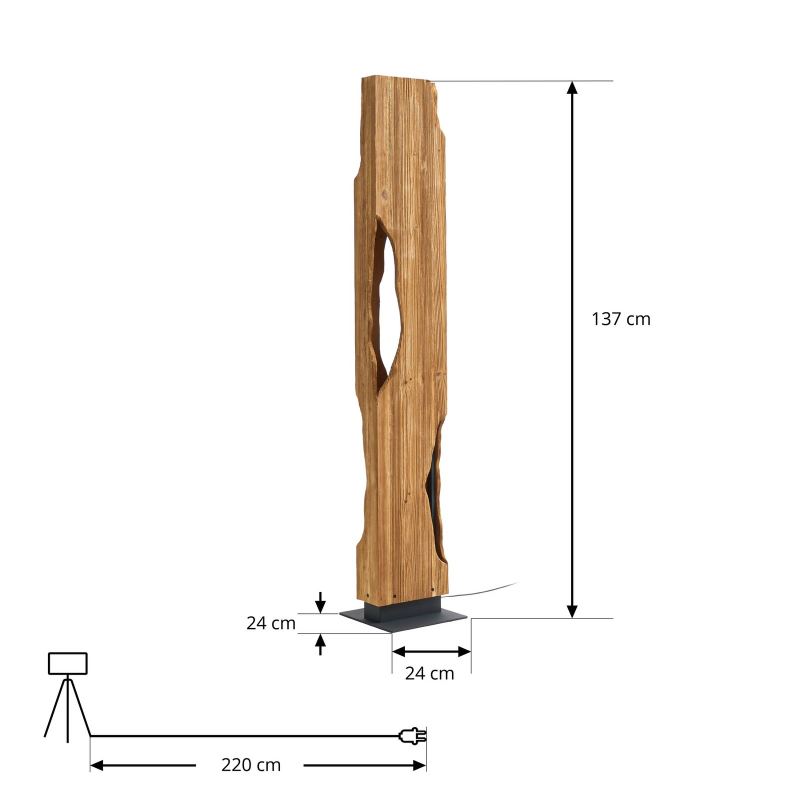 Lampe sur pied Tarry, bois, hauteur 137 cm, 4 x E27 - Lucande