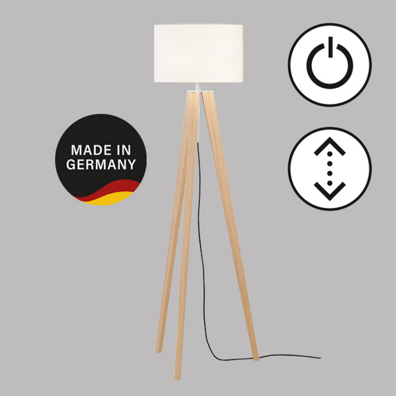 Lampadaire SHINE-WOOD, blanc/nickel/chêne, hauteur 164 cm 3 x E27