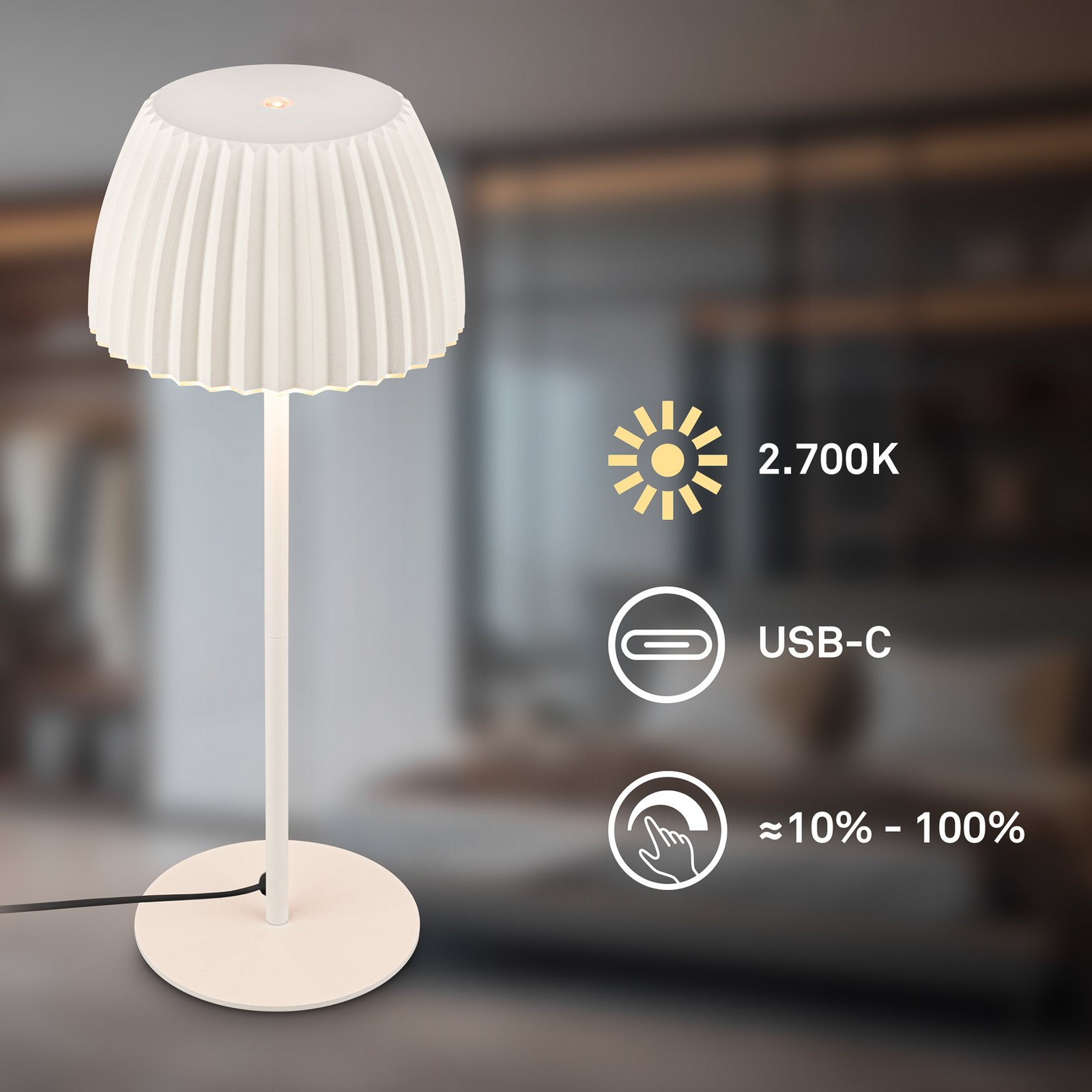 LED-Tischlampe Loca, altweiß, Höhe 36 cm, Metall/Kunststoff