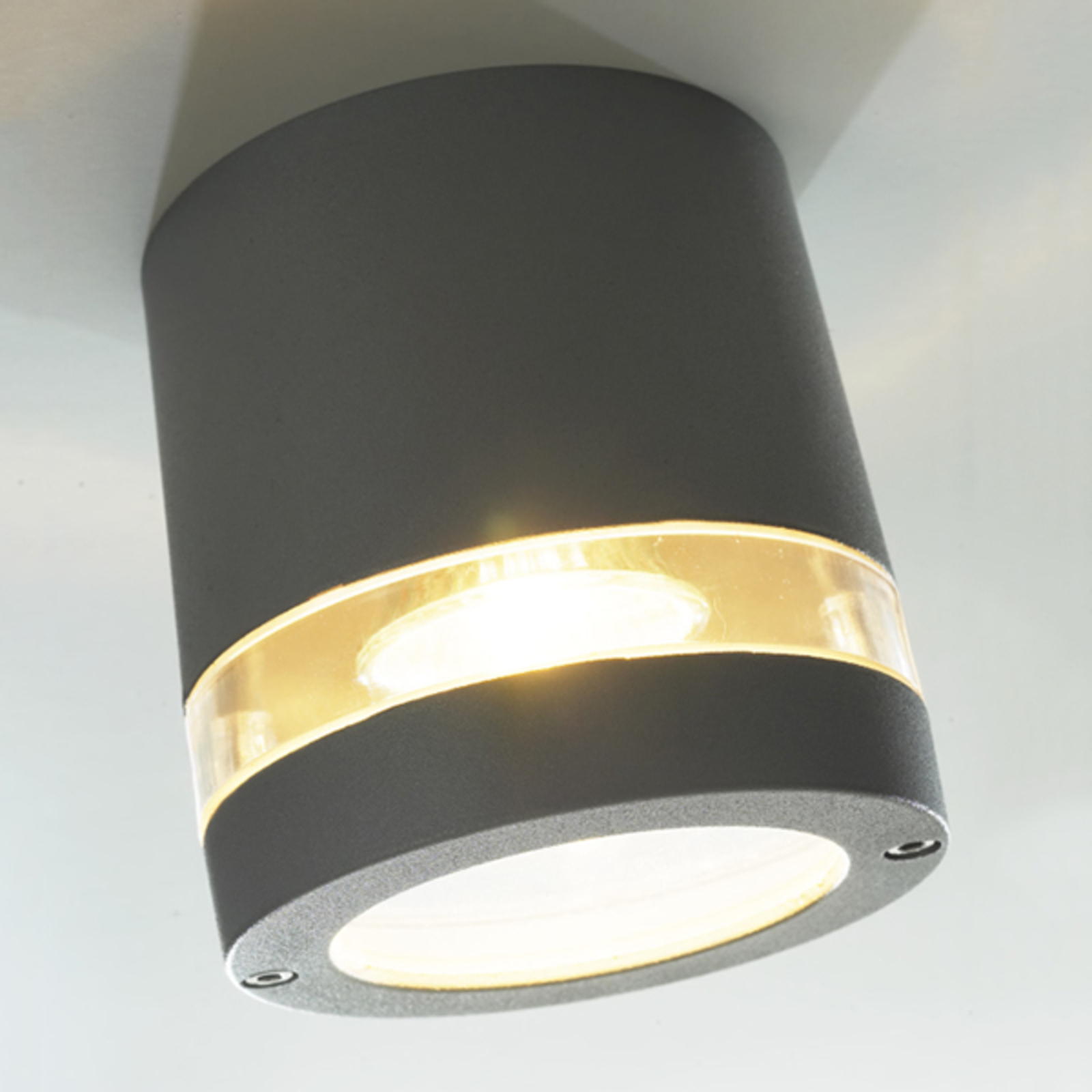 Eco-Light Focus bright exterior ceiling light, anthracite, Cast aluminium, opal glass, GU10, 35 W, energy efficiency: A++, H: 10.2 cm