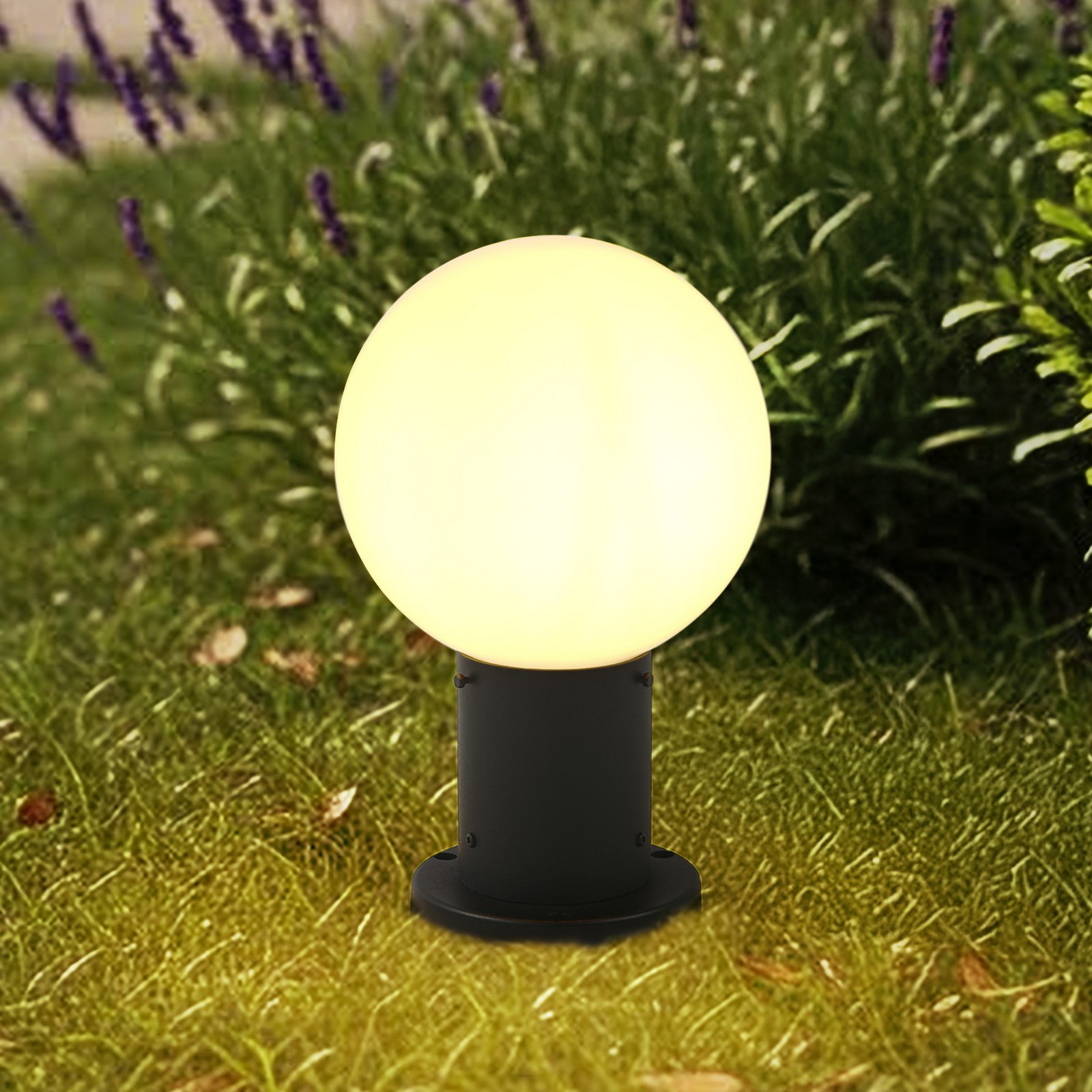 Lampă cu soclu Lindby Dangan, alb, înălțime 32 cm, sticlă, metal