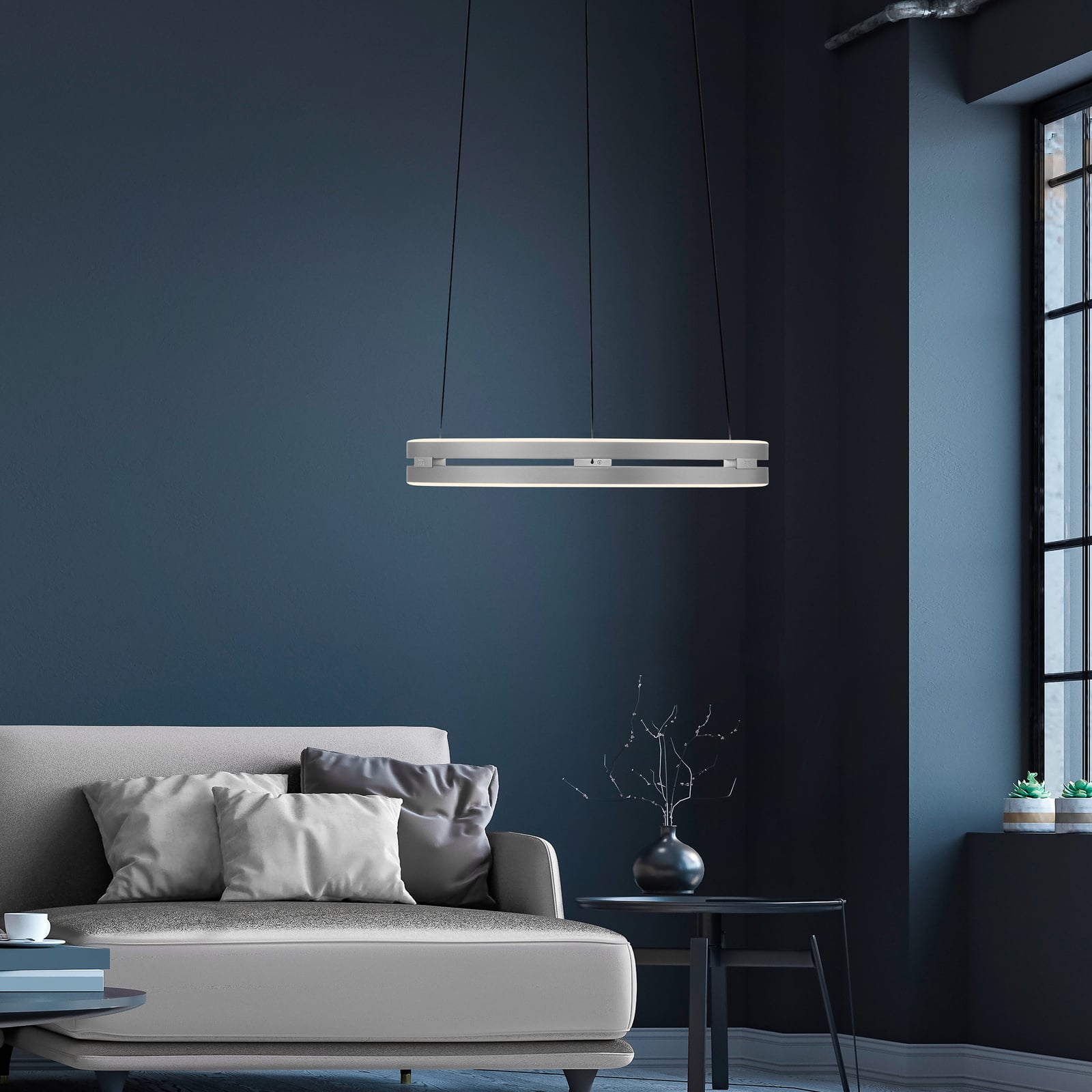 E-Loop LED-Hängelampe, stone, Ø 50 cm, Aluminium, CCT - PURE E-Loop LED-Hängelampe, stone, Ø 50 cm, Aluminium, CCT - PURE