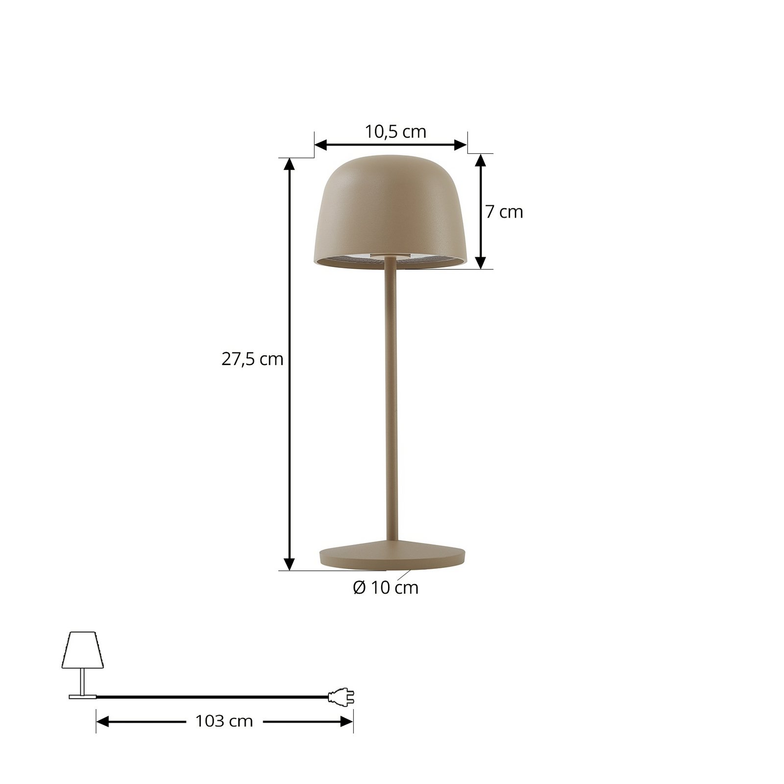 Lindby LED stolna lampa na baterije Arietty, bež, prigušiva, IP54