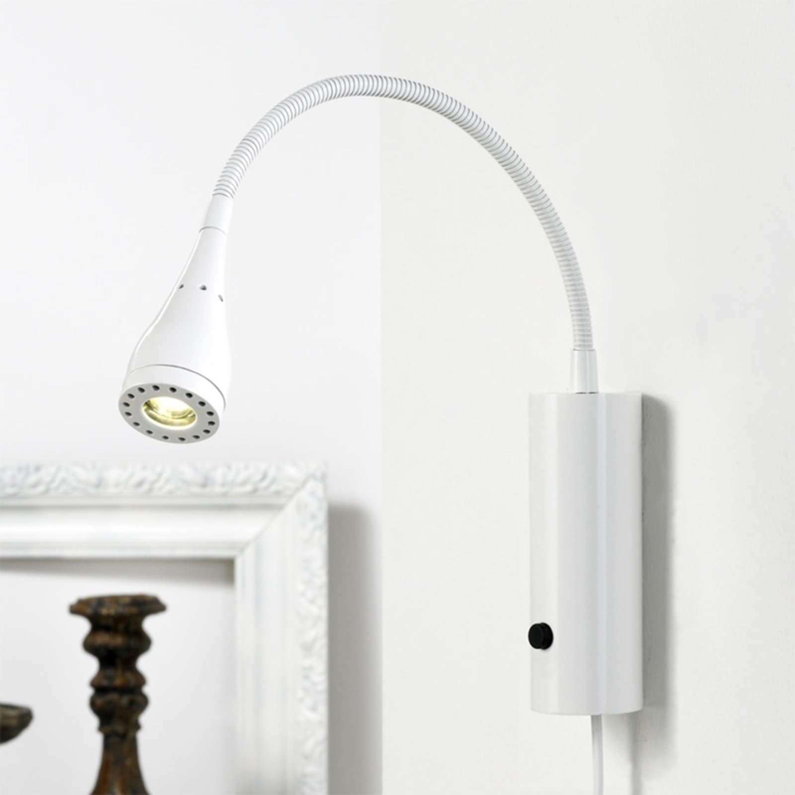 Nordlux LED wall lamp Mento with flexible arm, white, for Bedroom, Metal, 3 W, energy efficiency: A+, L: 28 cm, W: 5 cm, H: 30 cm