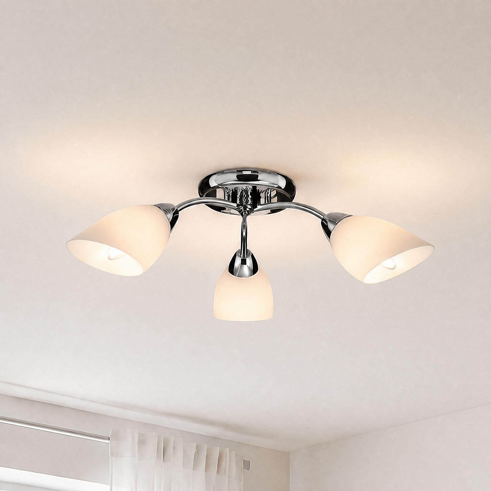 Plafonnier Portos, à 3 lampes, blanc/chrome, métal, Ø 54 cm