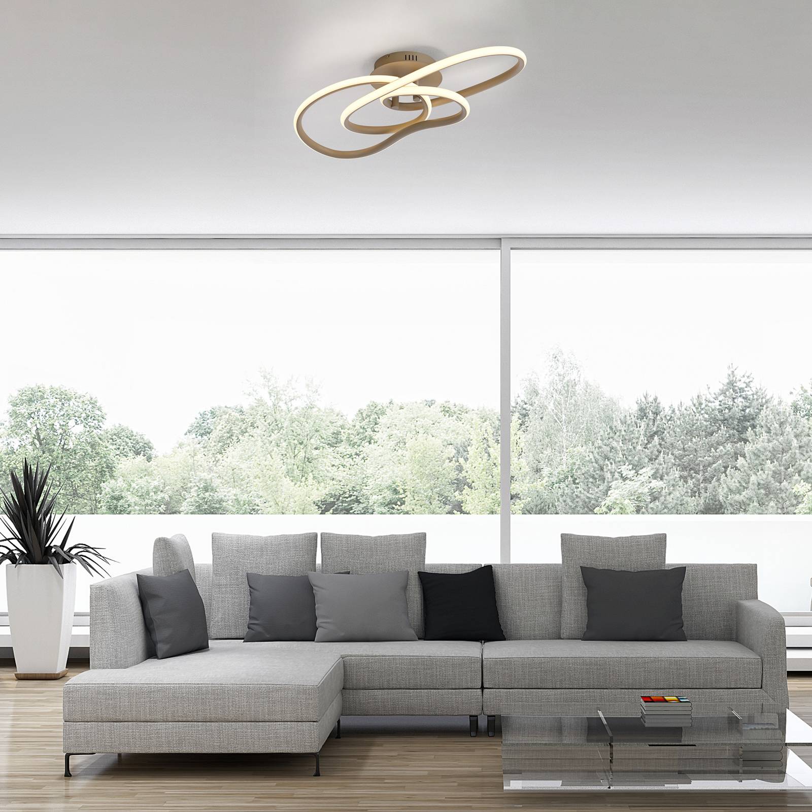  Paul Neuhaus Led-deckenlampe Twist, Beige, Länge 90 Cm, Metall, Switchdim 