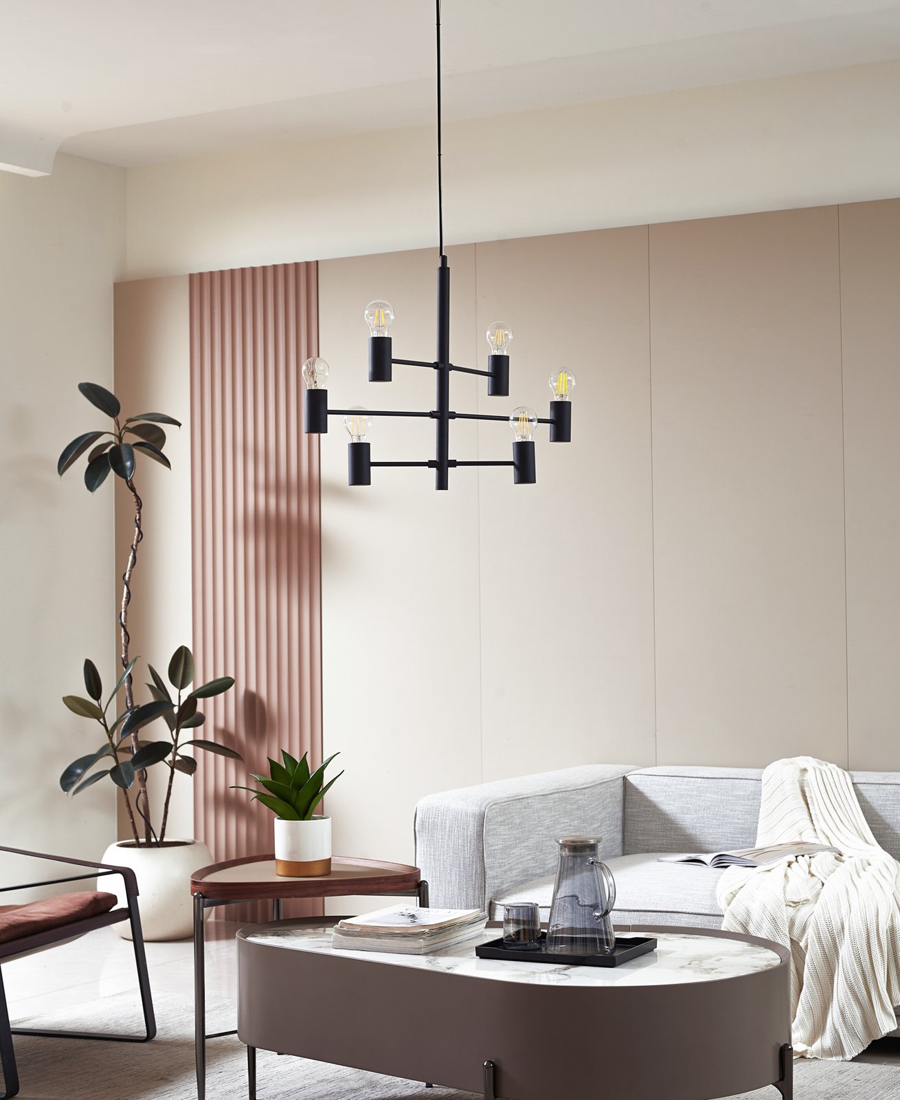 Lucande suspension Aidas, noir, métal, à 6 lampes