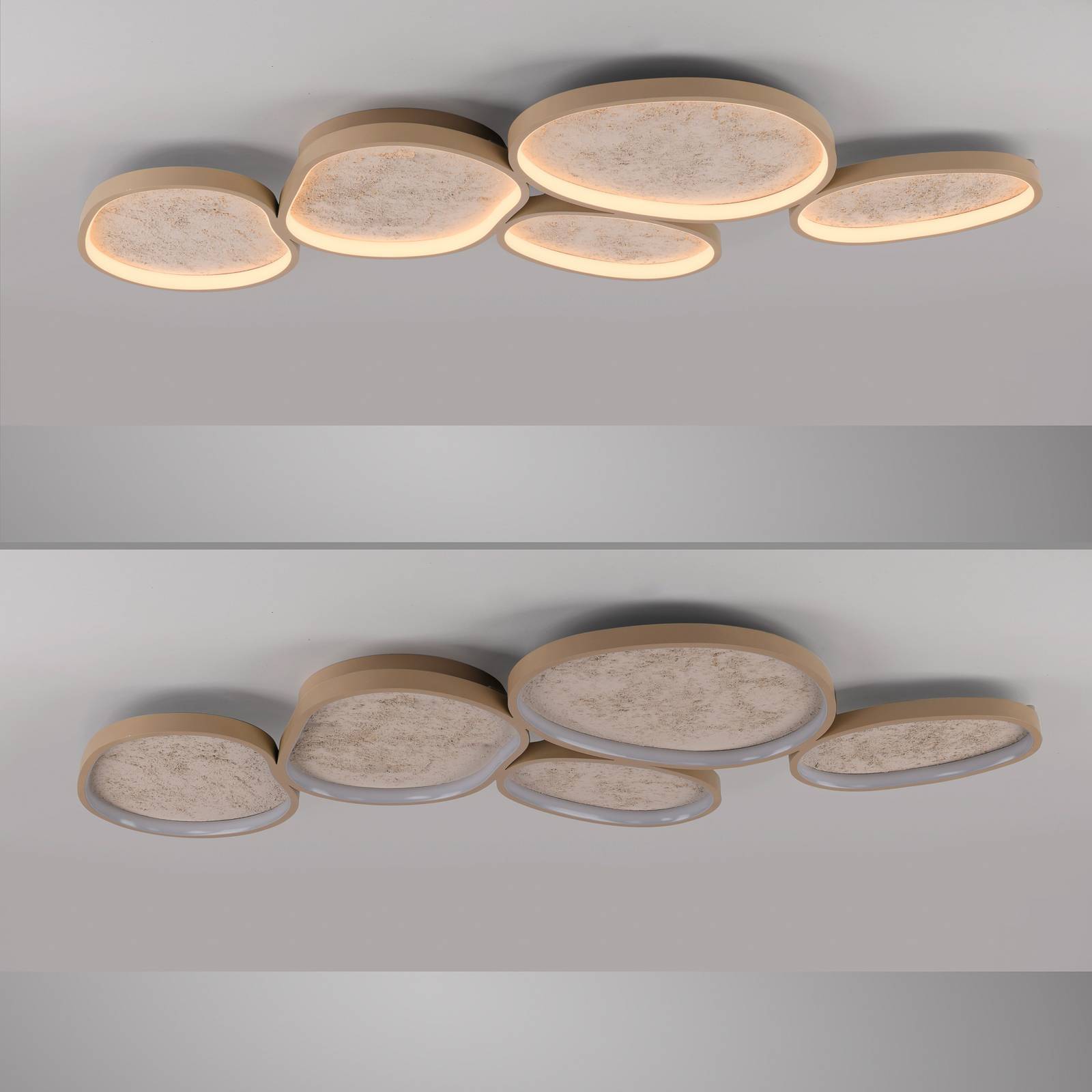 Lampa sufitowa LED Moonbraker 5, kolor piaskowo-beżowy, 3 000 K, ściemniana