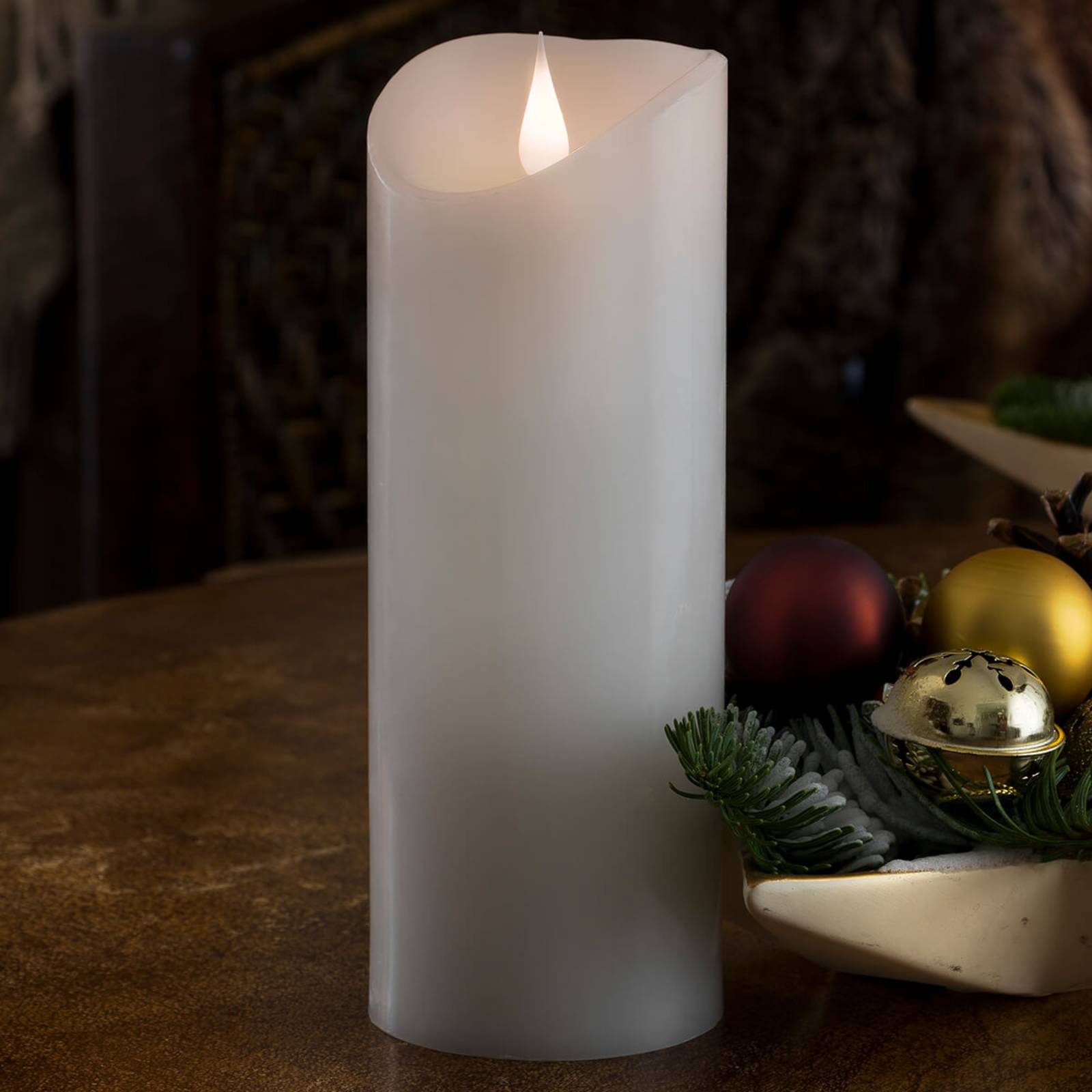 Monzana 4 candele LED lunghe in vera cera con portacandele in vetro a batteria Ø2,1 x 26cm bianco crema fiamma oscillante