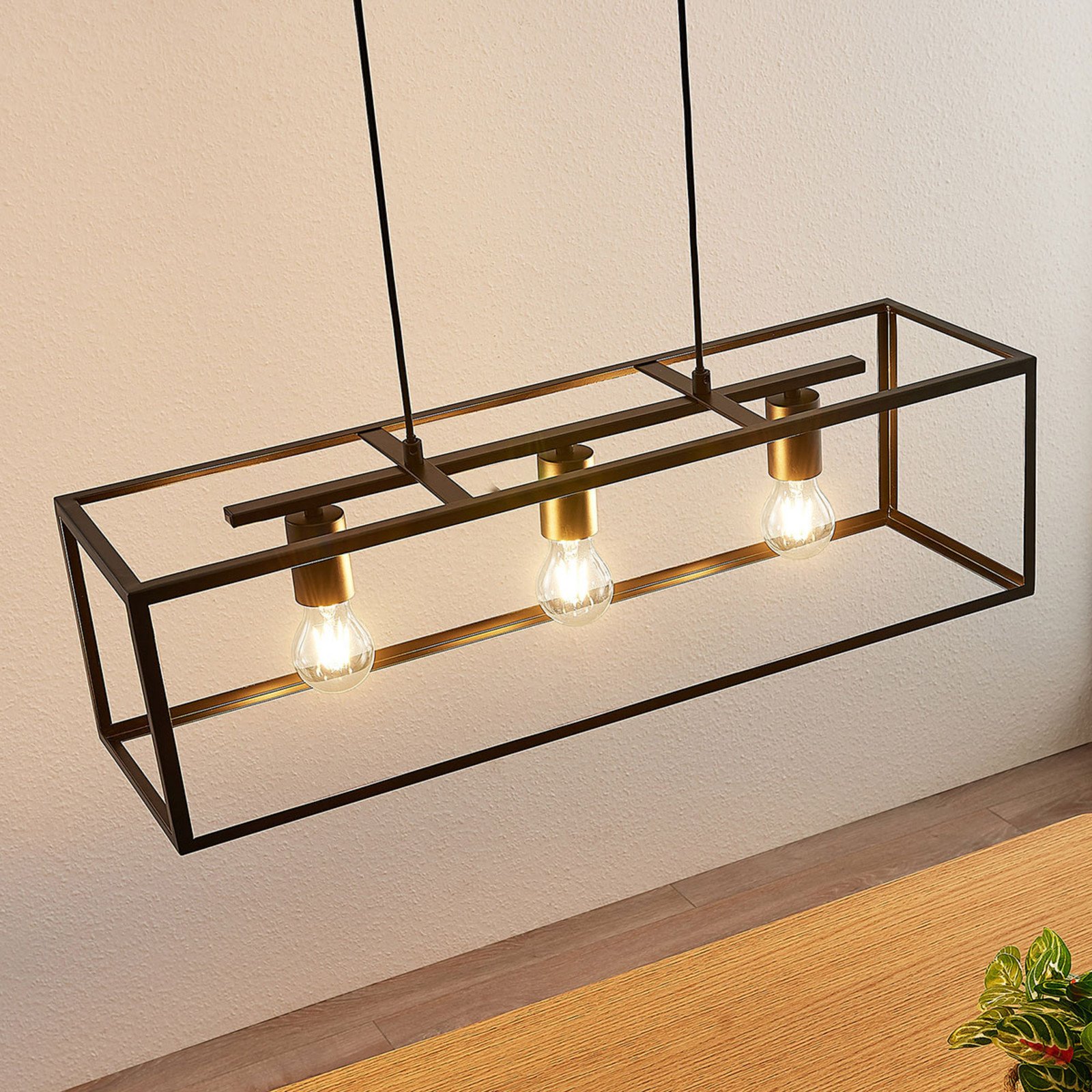 Lampă suspendată Lindby Emily 72 cm negru 3 becuri metal - Bucătărie - modern - negru mat