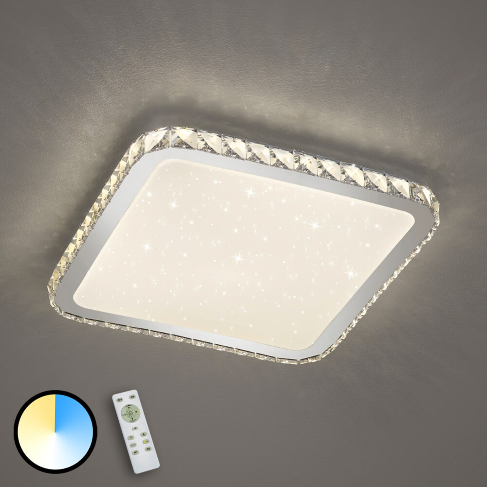 Trio Lighting LED ceiling light Sapporo with a starlight cover, for Living / Dining Room, plastic, 30 W, energy efficiency: A+, L: 42 cm, W: 42 cm, H: 7.5 cm