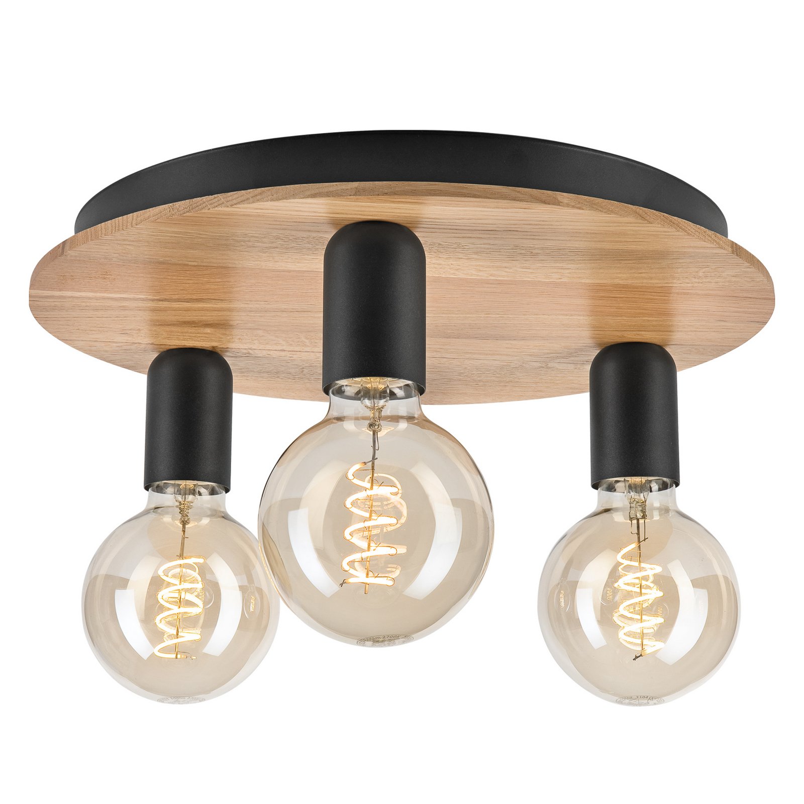 Deckenleuchte Dusty, Buchenholz, schwarz, Ø 33 cm, 3-flammig