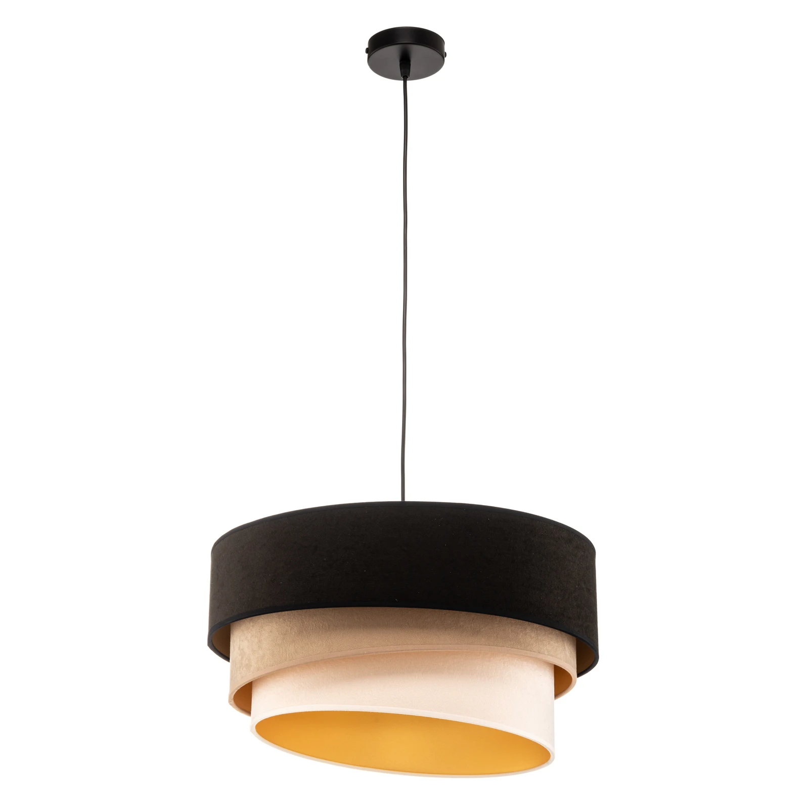 Lámpara colgante Devon, negro/beige/crudo/dorado Ø45cm