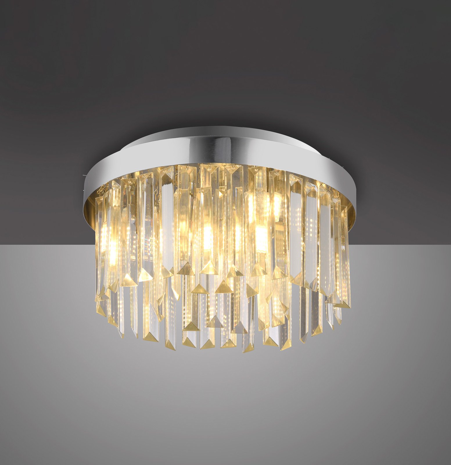 JUST LIGHT. Kulunka ceiling lamp, crystal glass, chrome