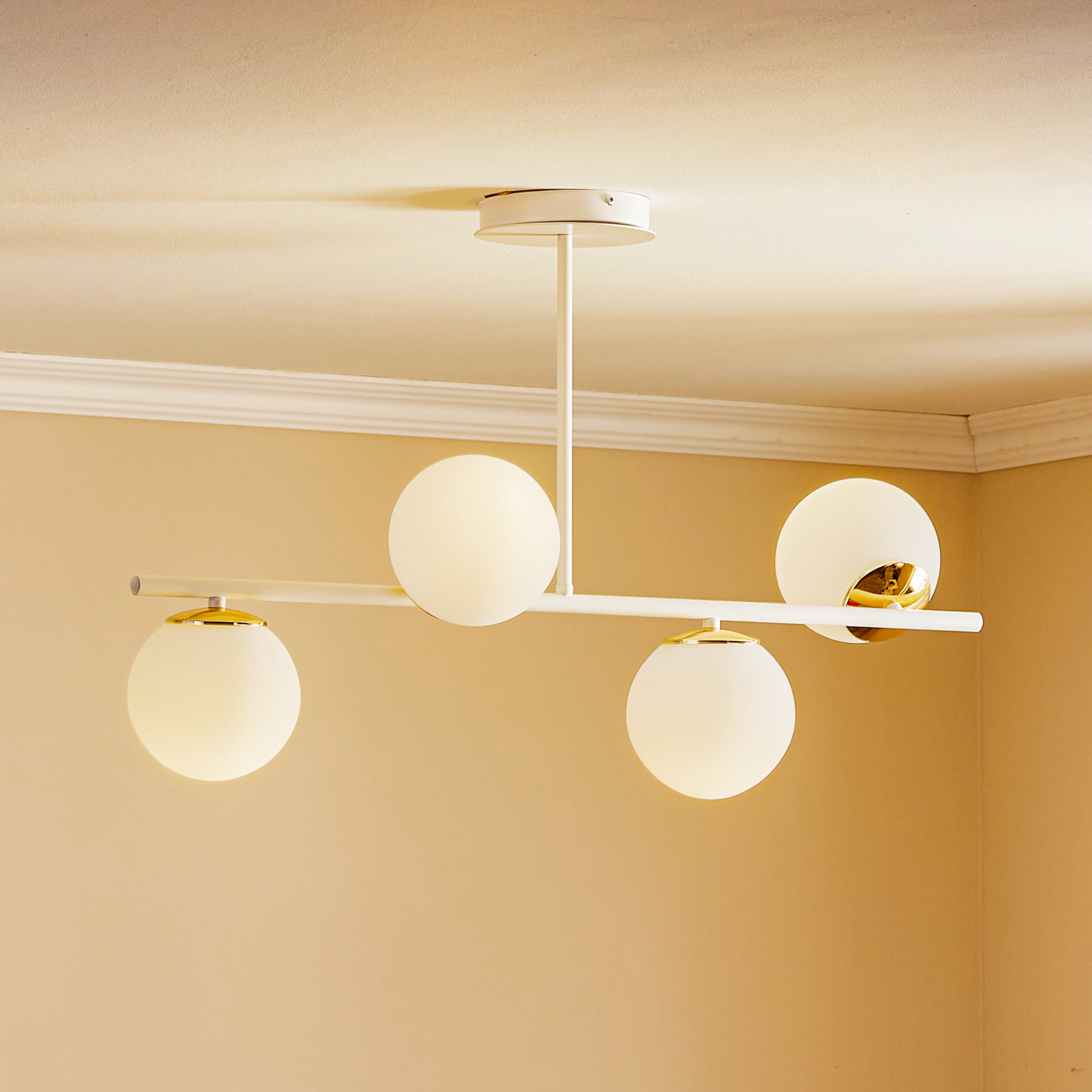 Plafonnier Kiba, blanc/doré, à 4 lampes