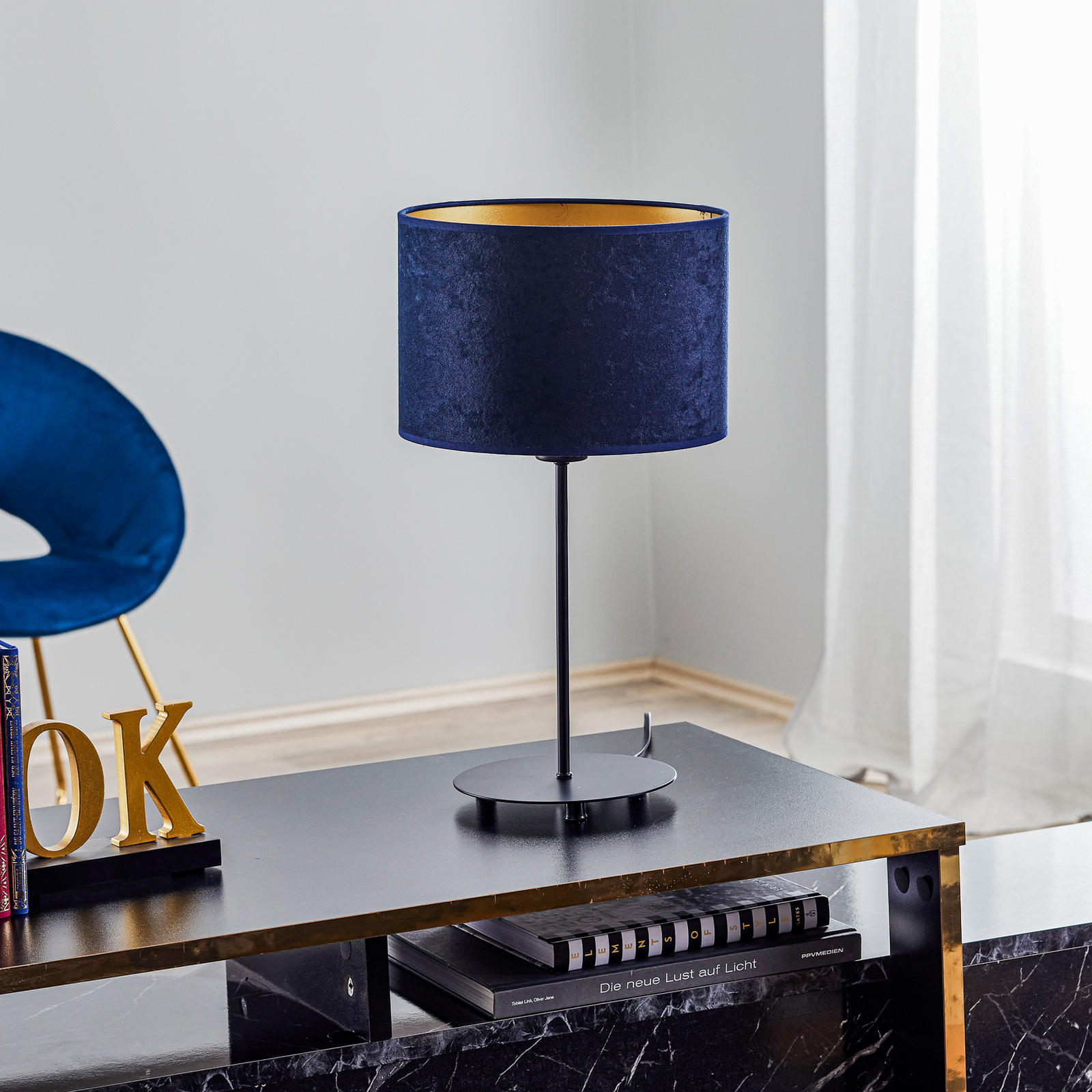 Lampa stołowa Golden Roller niebieska/złota 50cm