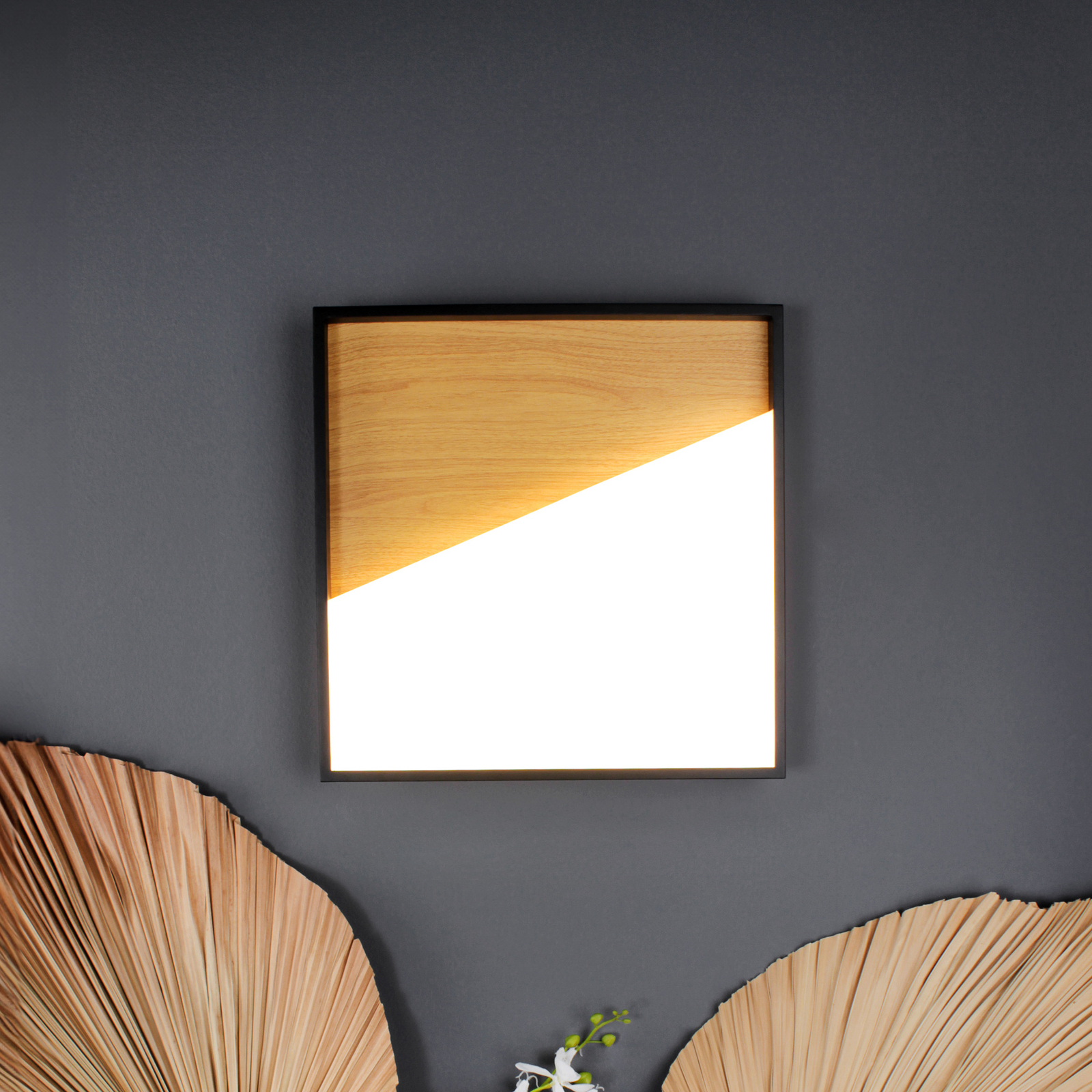 Applique a LED Vista, legno chiaro/nero, 40 x 40 cm
