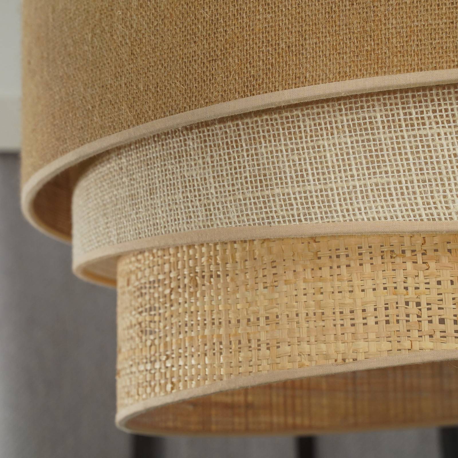 Lampa wisząca Euluna Trio Jute, naturalny brąz/biały/rafia, Ø 45 cm