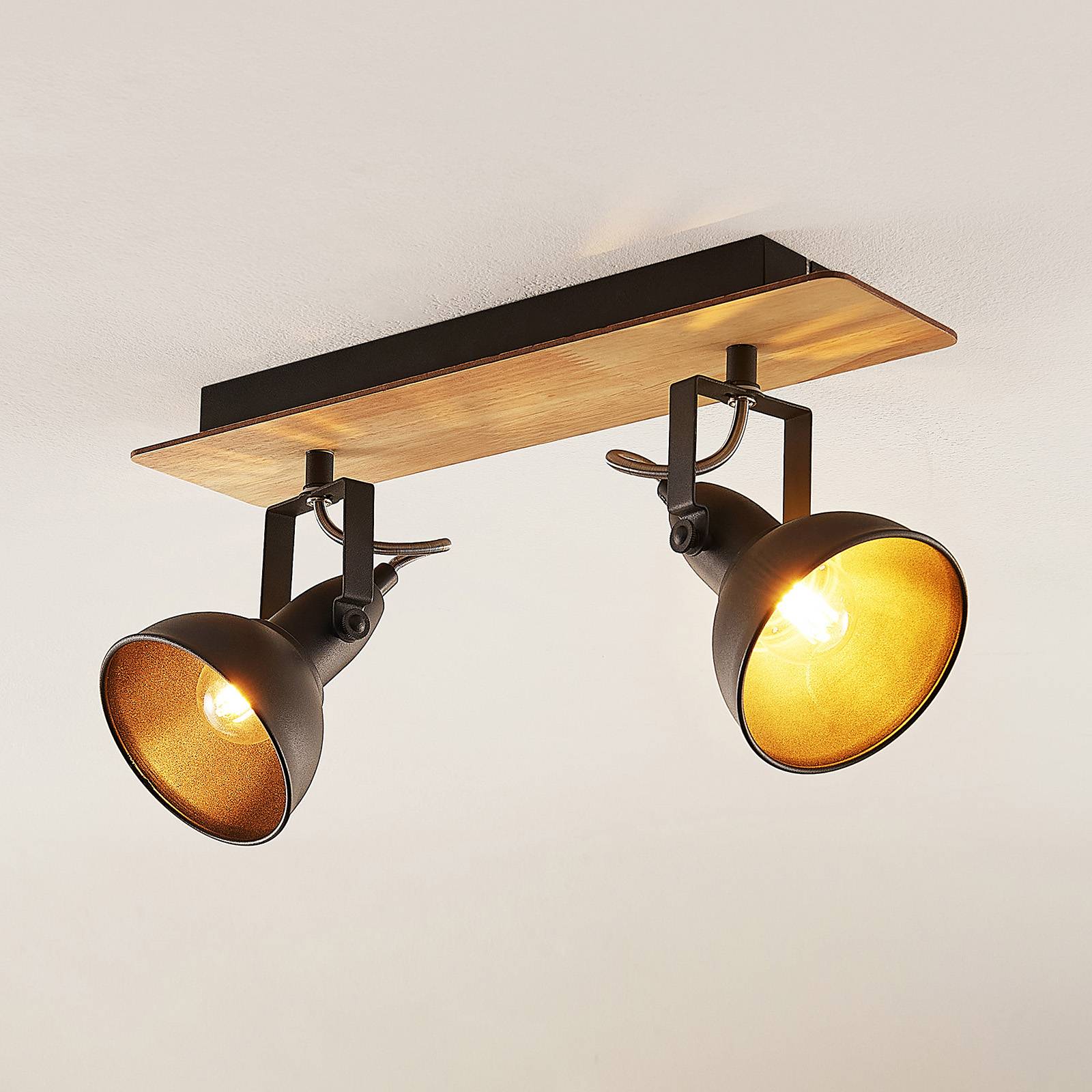 Lampa sufitowa Lindby Aylis, 2-punktowa, 40 cm, czarny, drewno, E14