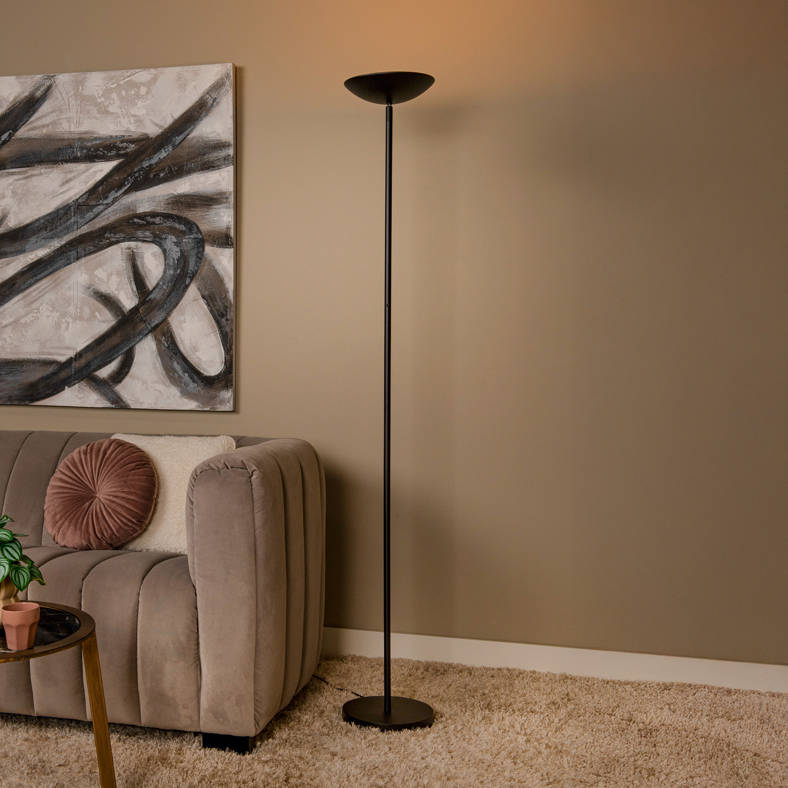 Lámpara de pie LED ZENITH, negra, altura 180 cm, metal, atenuable