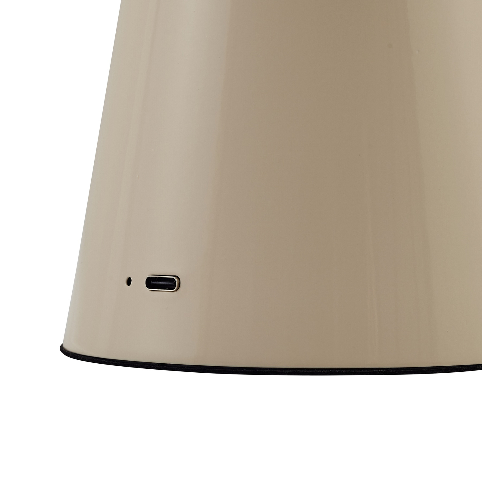 Lindby LED-uppladdningsbar bordslampa Nevijo, beige, Ø20cm, USB, dimmer