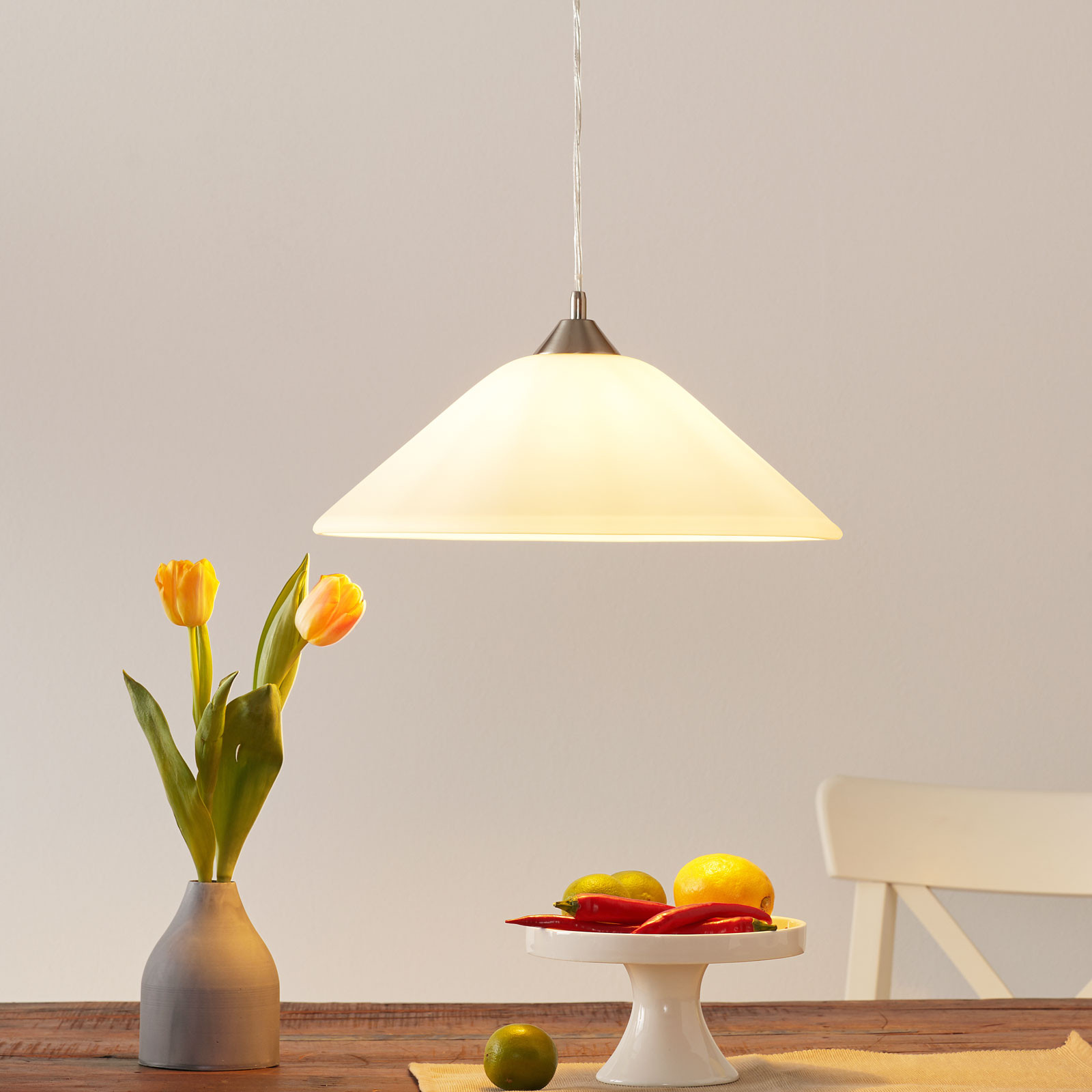 ORION Lampă susp. discretă LOISA sticlă opal nichel - Camera de zi / sufragerie - modern - nichel mat alb