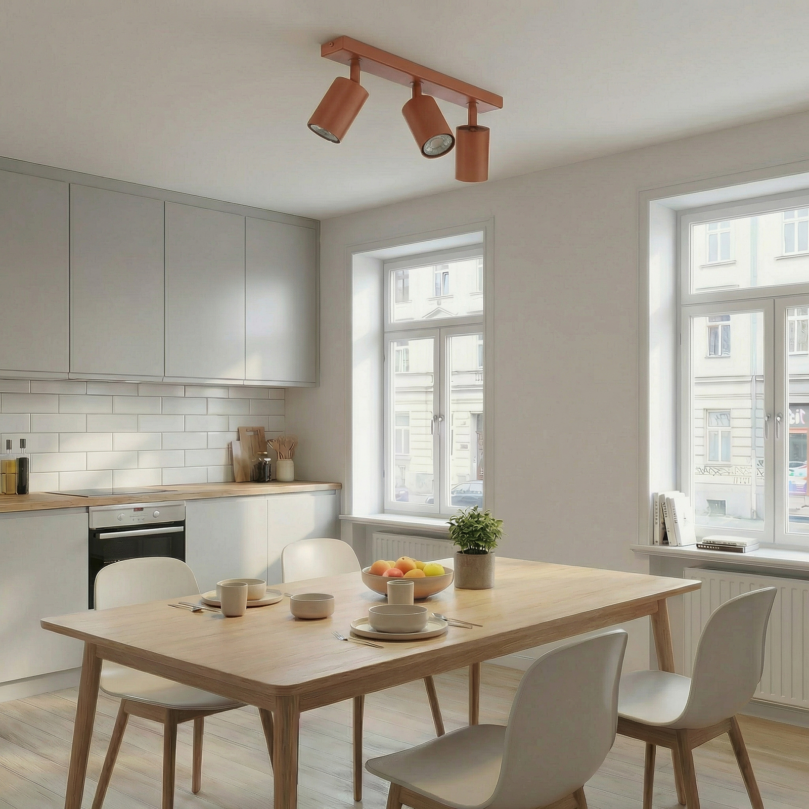 Spot de tavan Zoom, 3 becuri, roșu, oțel, GU10