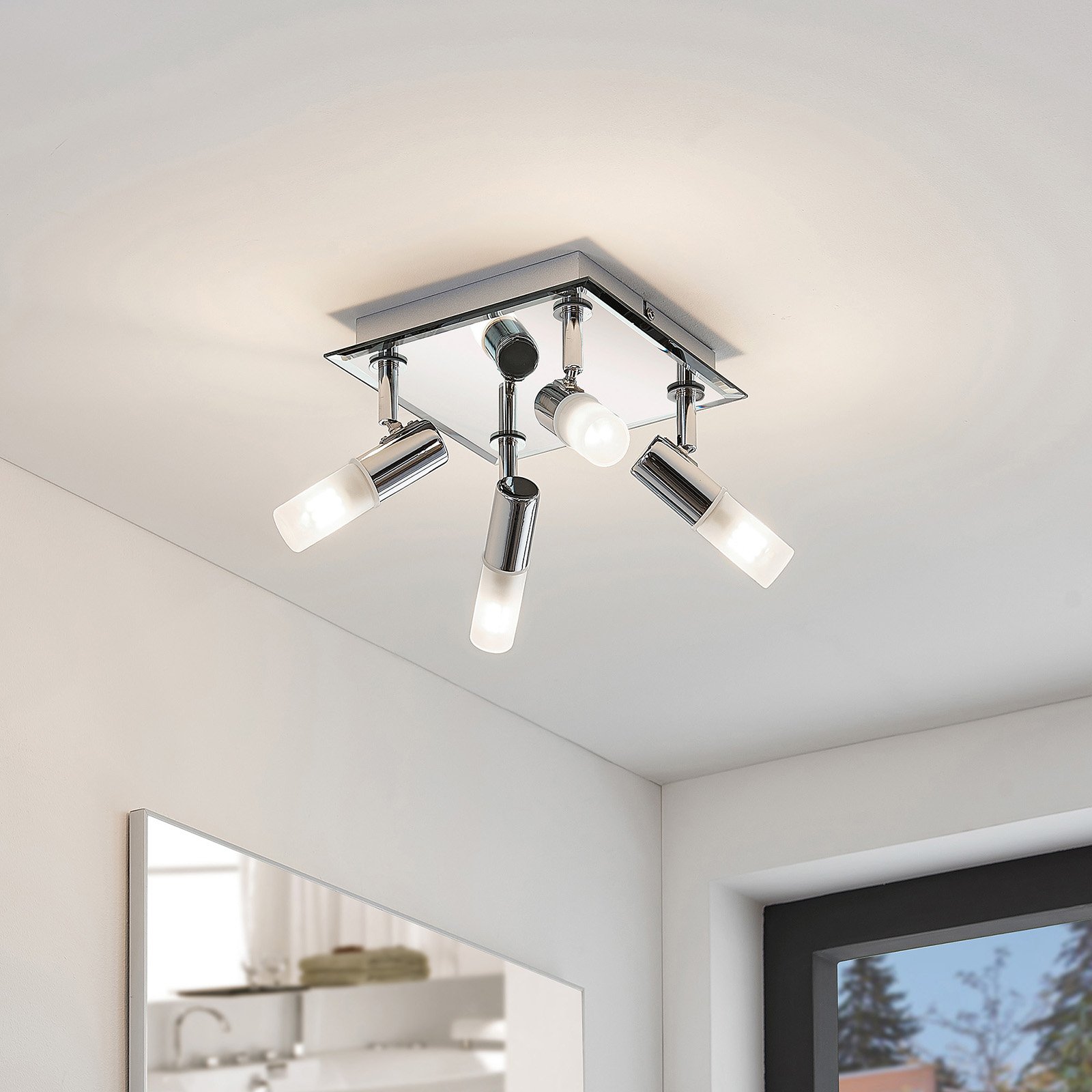 Zela 4 Ceiling Lamp Chrome/White - Lindby