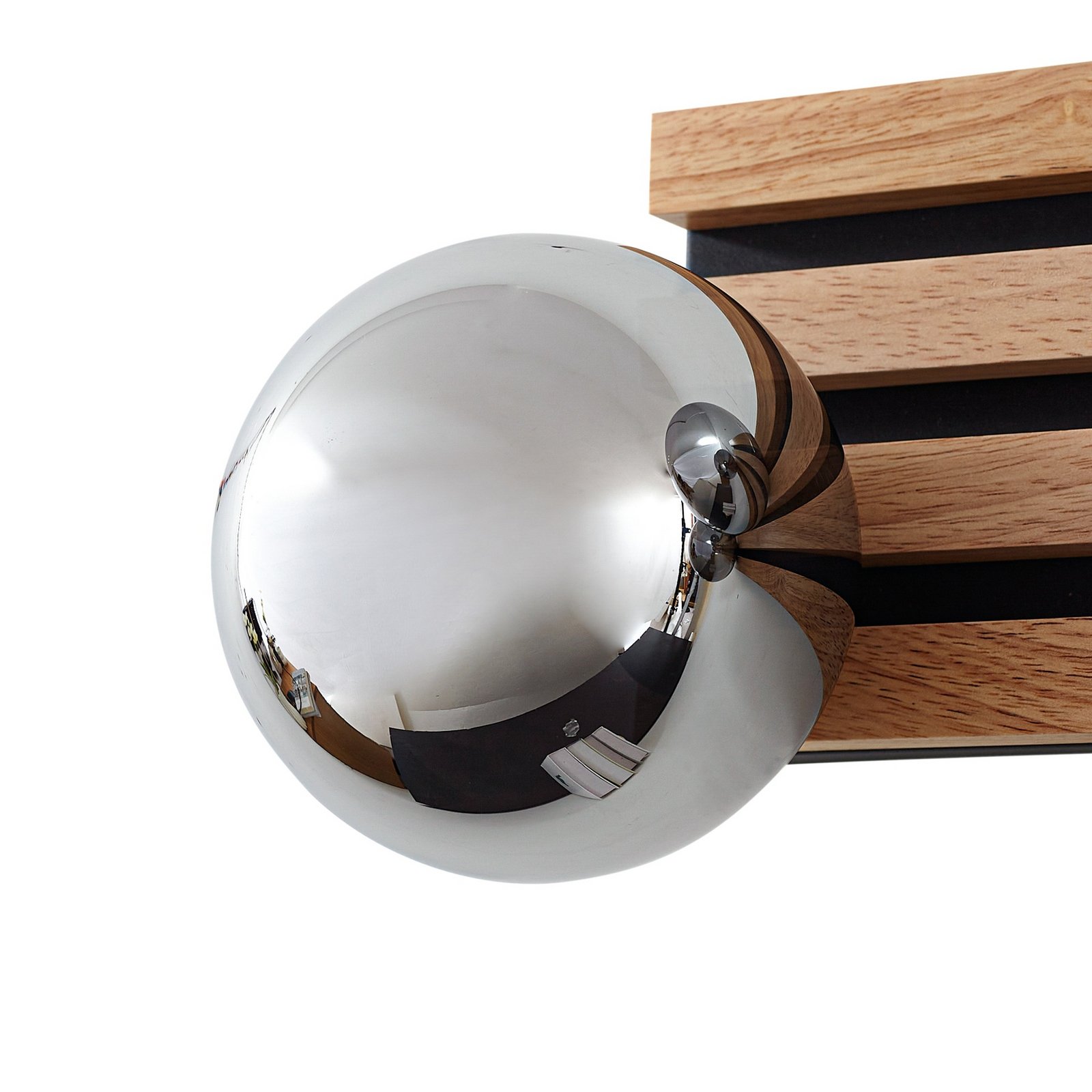 Lindby Woodora wall light, wood, glass, smoky grey, 4-bulb