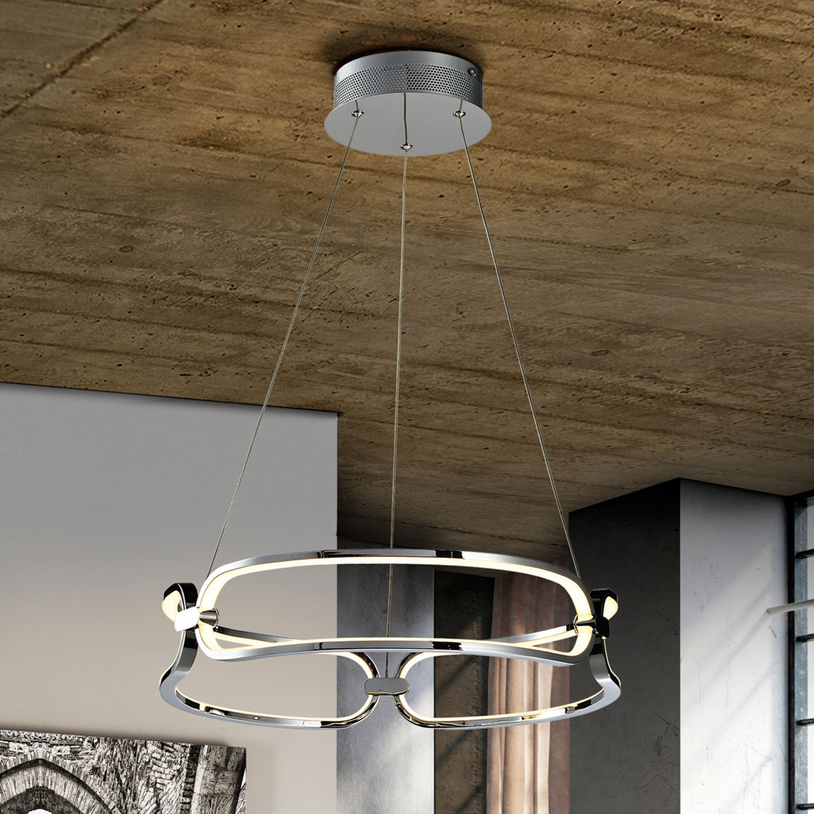 Colette LED hanging light, three-bulb, chrome