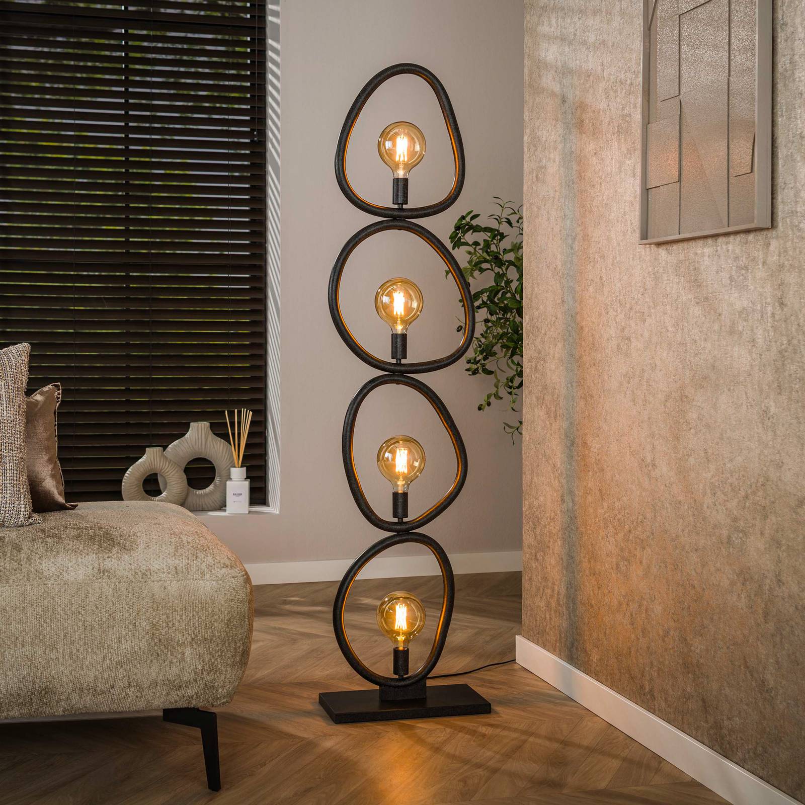 E-shop Stojacia lampa Pebble, čierne, 4-pl., výška 165 cm, E27
