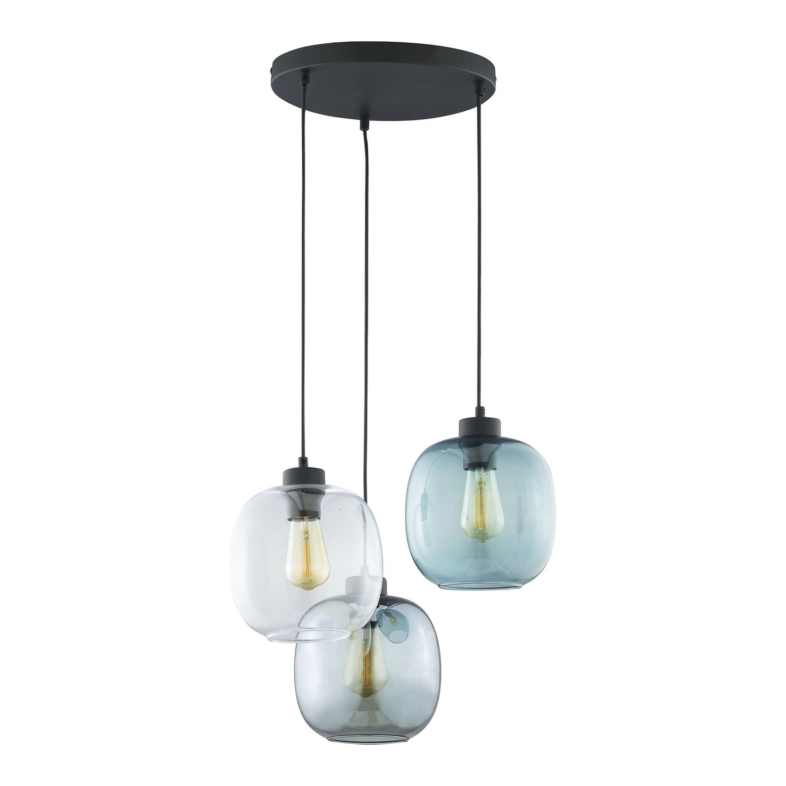 Hängeleuchte Elio, Glas, blau/klar/grau, Ø 52 cm, 3-flammig