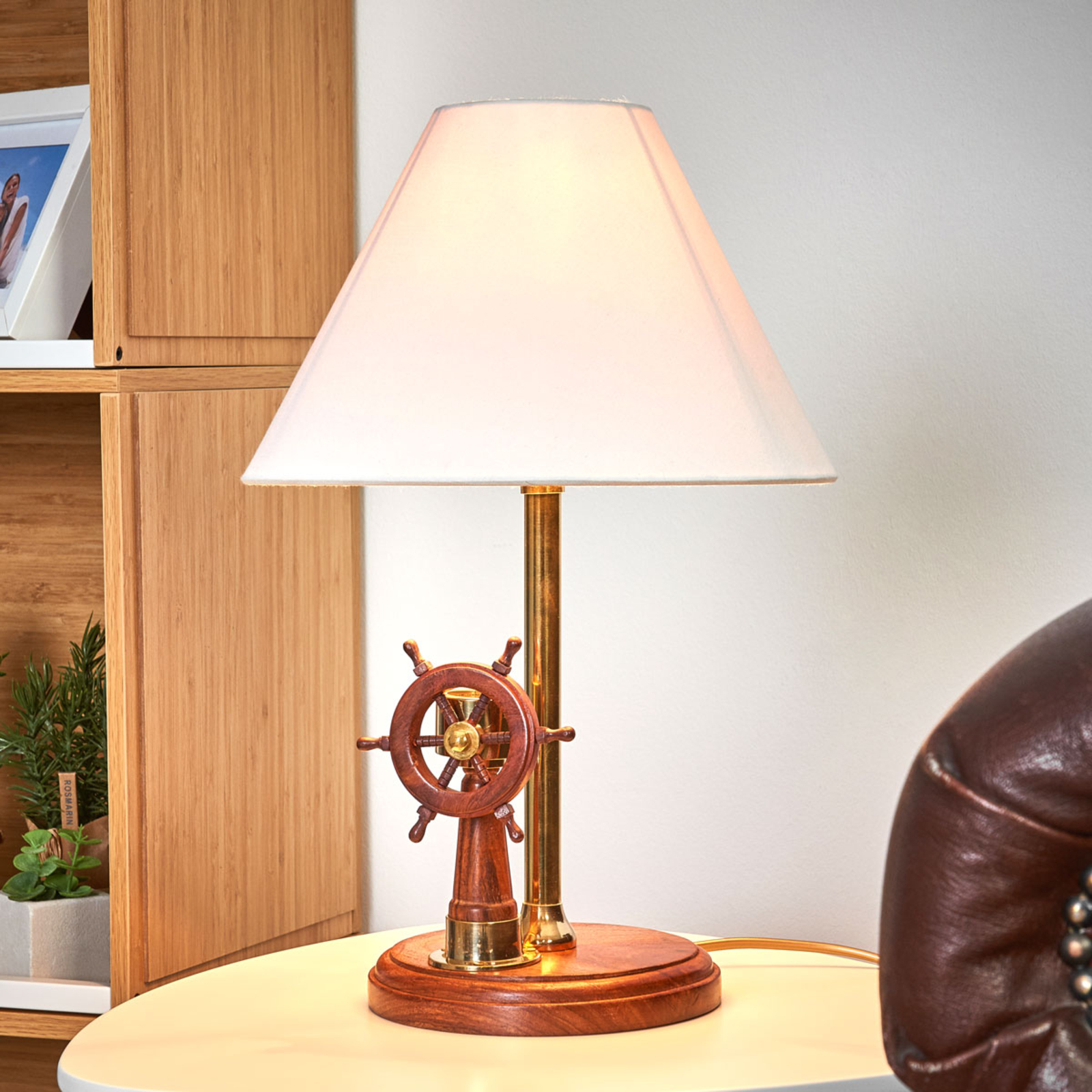 SEA-Club Brilliant table lamp STEERING with wood, for Living / Dining Room, wood, metal, E14, 60 W, energy efficiency: A++, H: 39 cm