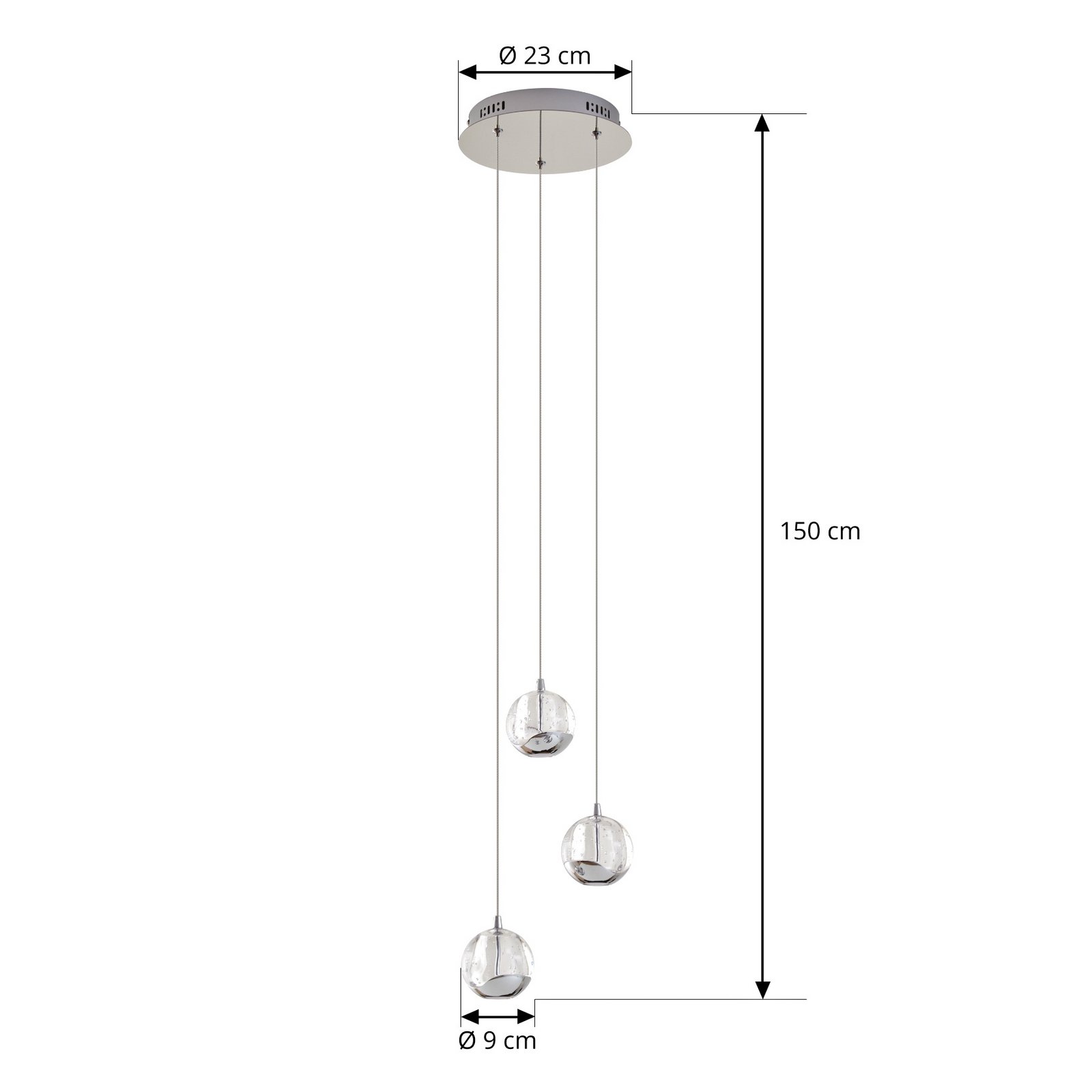 Lucande LED-pendellampe Hayley, Ø 25 cm, 3 lyskilder, krom, glass Lucande LED-pendellampe Hayley, Ø 25 cm, 3 lyskilder, krom, glass