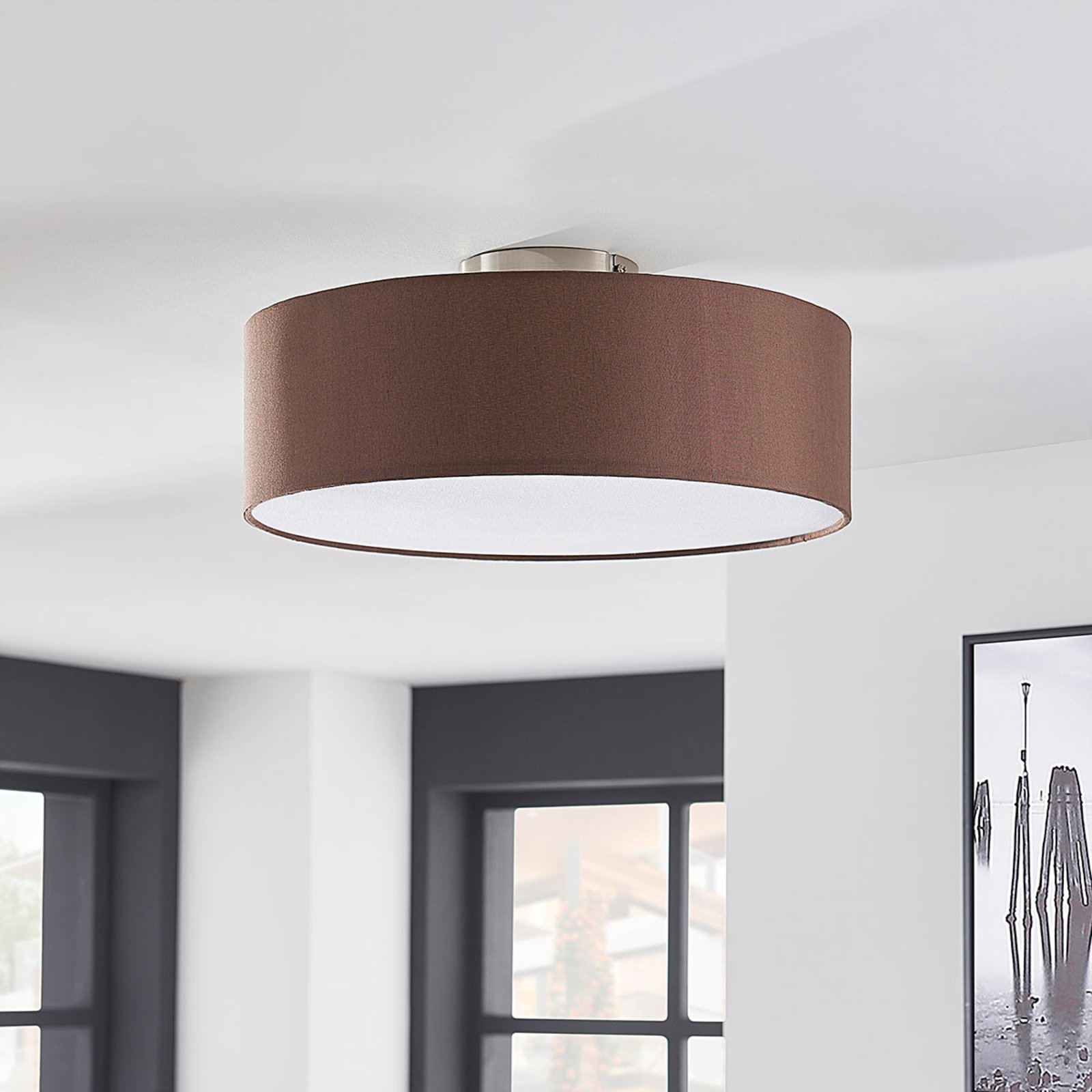 Sebatin Plafondlamp Ø40 Brown/White/Nickel - Lindby