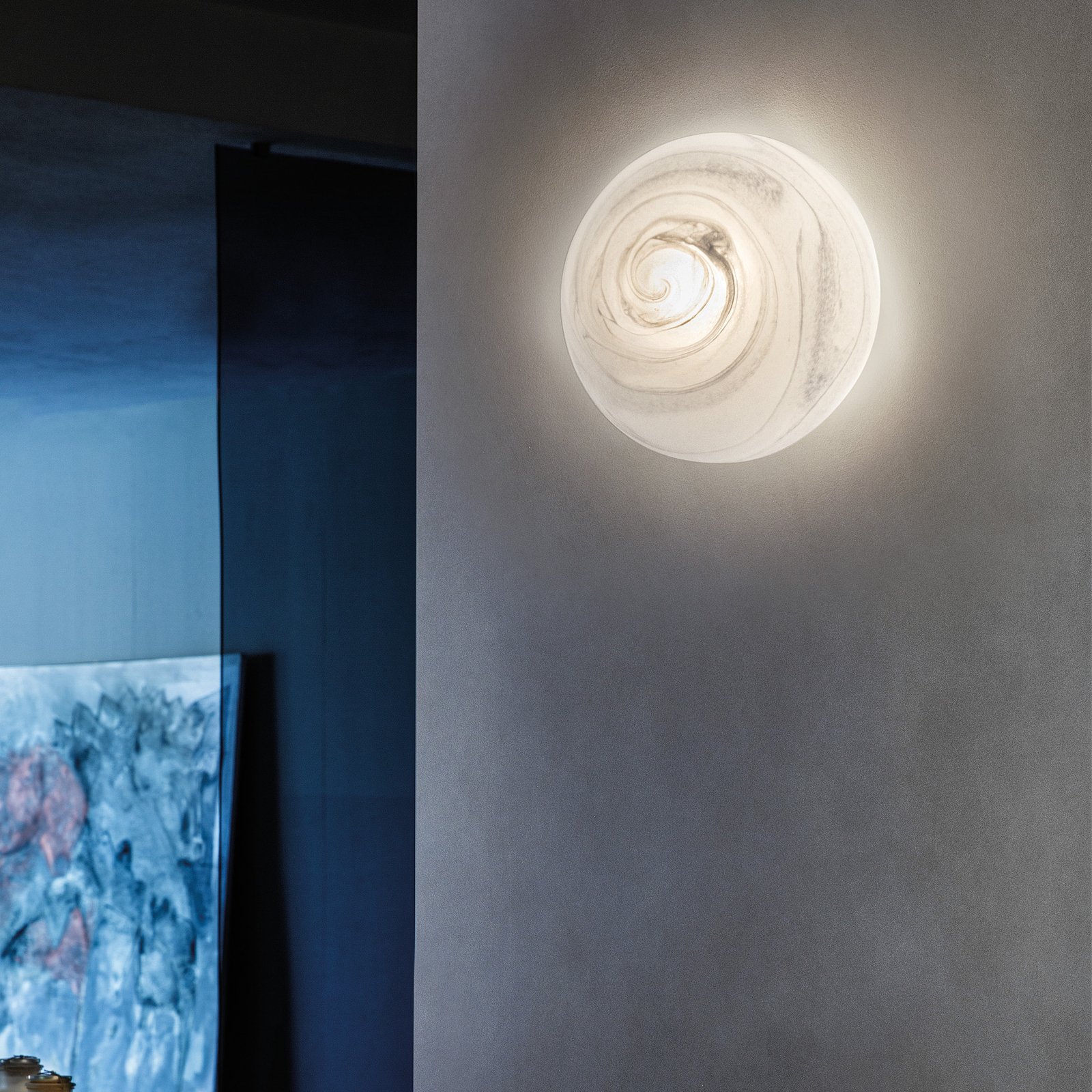 Moon loftslampe, Murano-glas, alabaster, Ø 27 cm