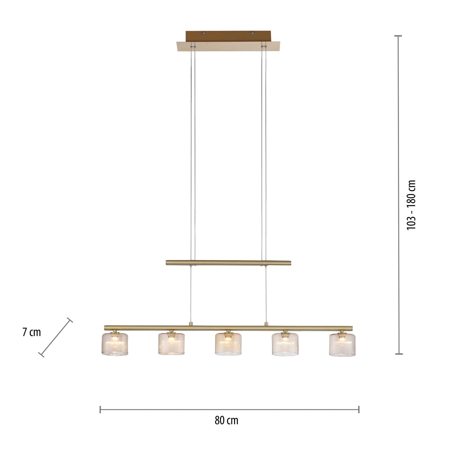 Lampa wisząca LED Paul Neuhaus Hydra, mosiądz, szkło, 80 cm