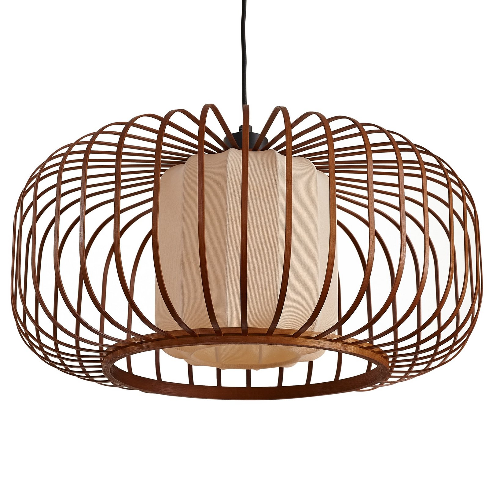 Lampa wisząca Davella, Ø 50 cm, bambus, tkanina – Lindby