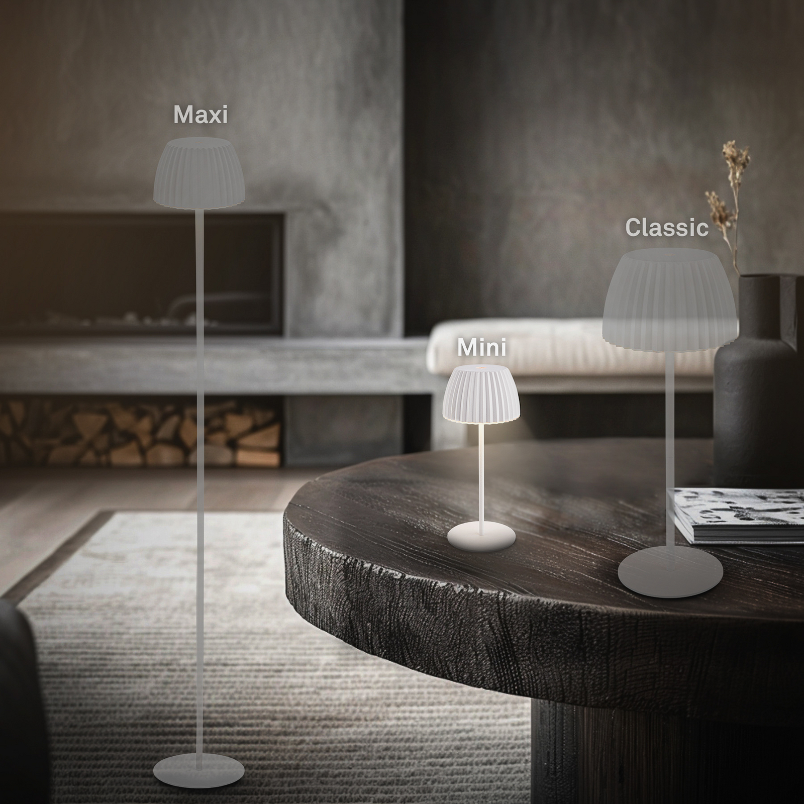 Lampă de masă cu baterie LED Brilo unplugged Riffle, 20 cm, albă