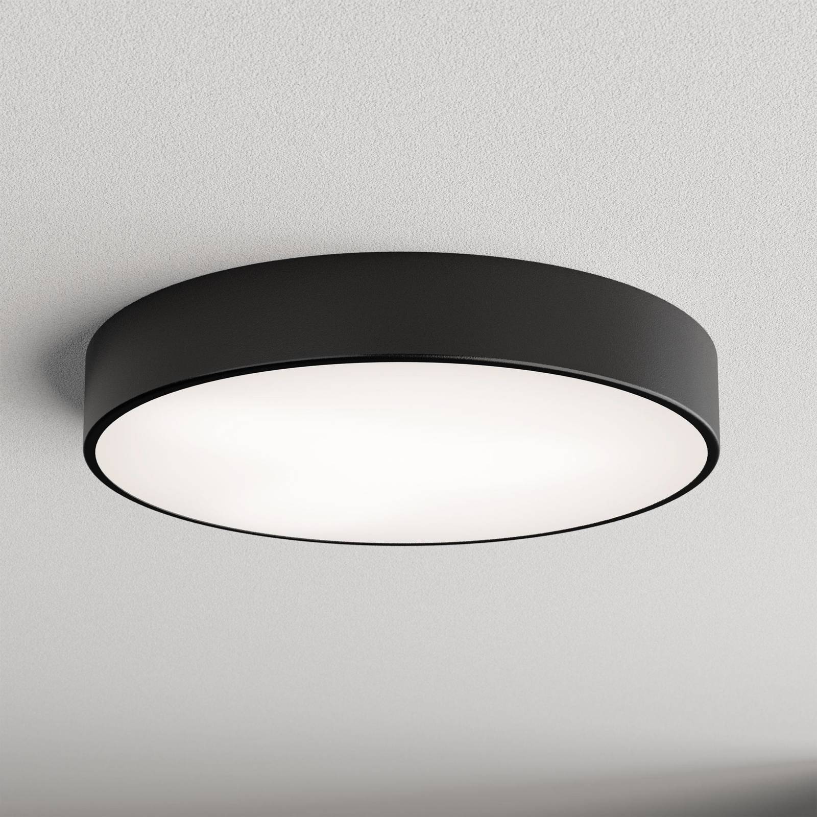 Lampa sufitowa Cleo, Ø 50 cm, IP54, czarna, metal, E27