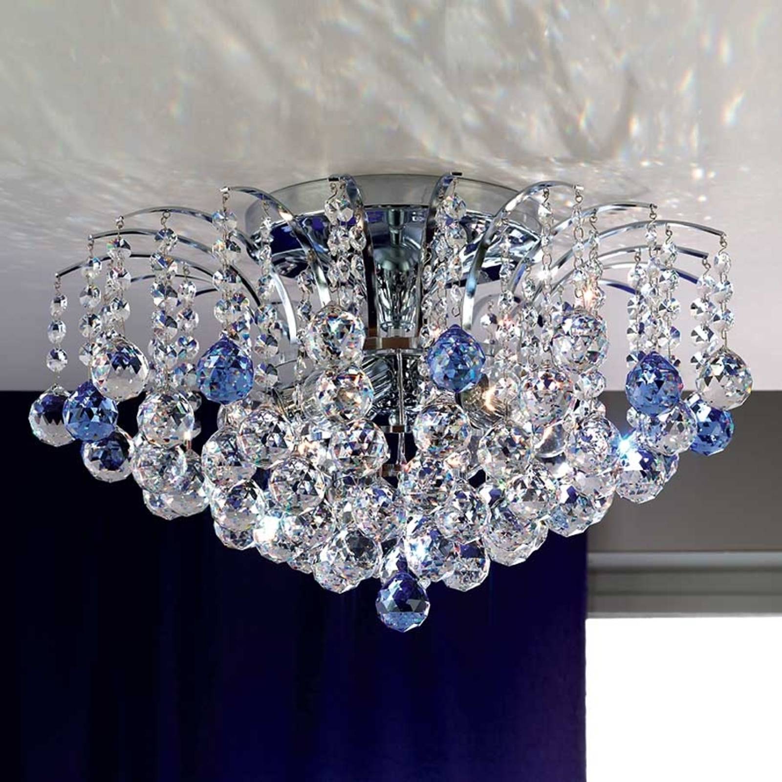 LENNARDA - kristallen plafondlamp blauw/chroom
