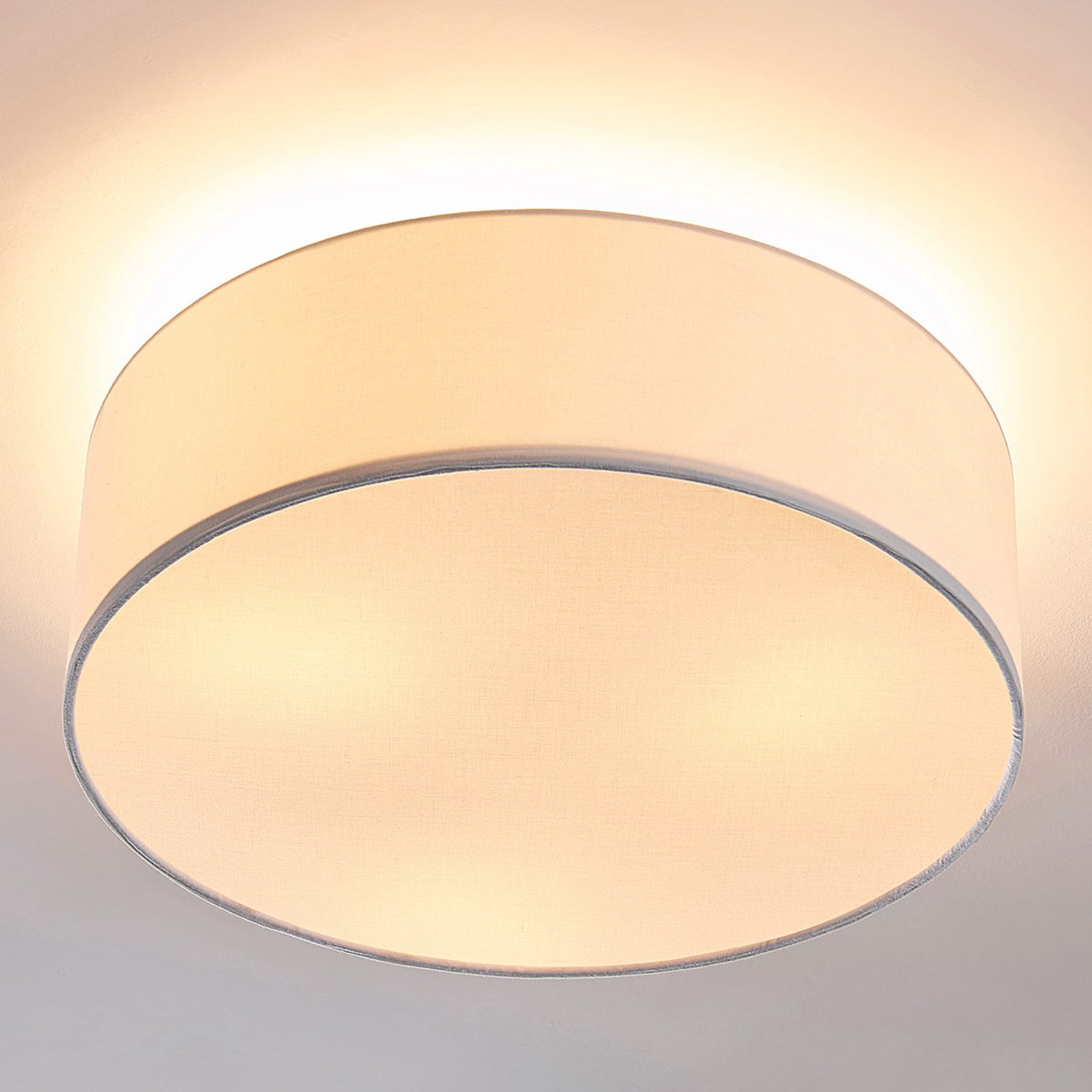 Lindby ceiling light Sebatin, Ø 40 cm, cream, fabric, E27