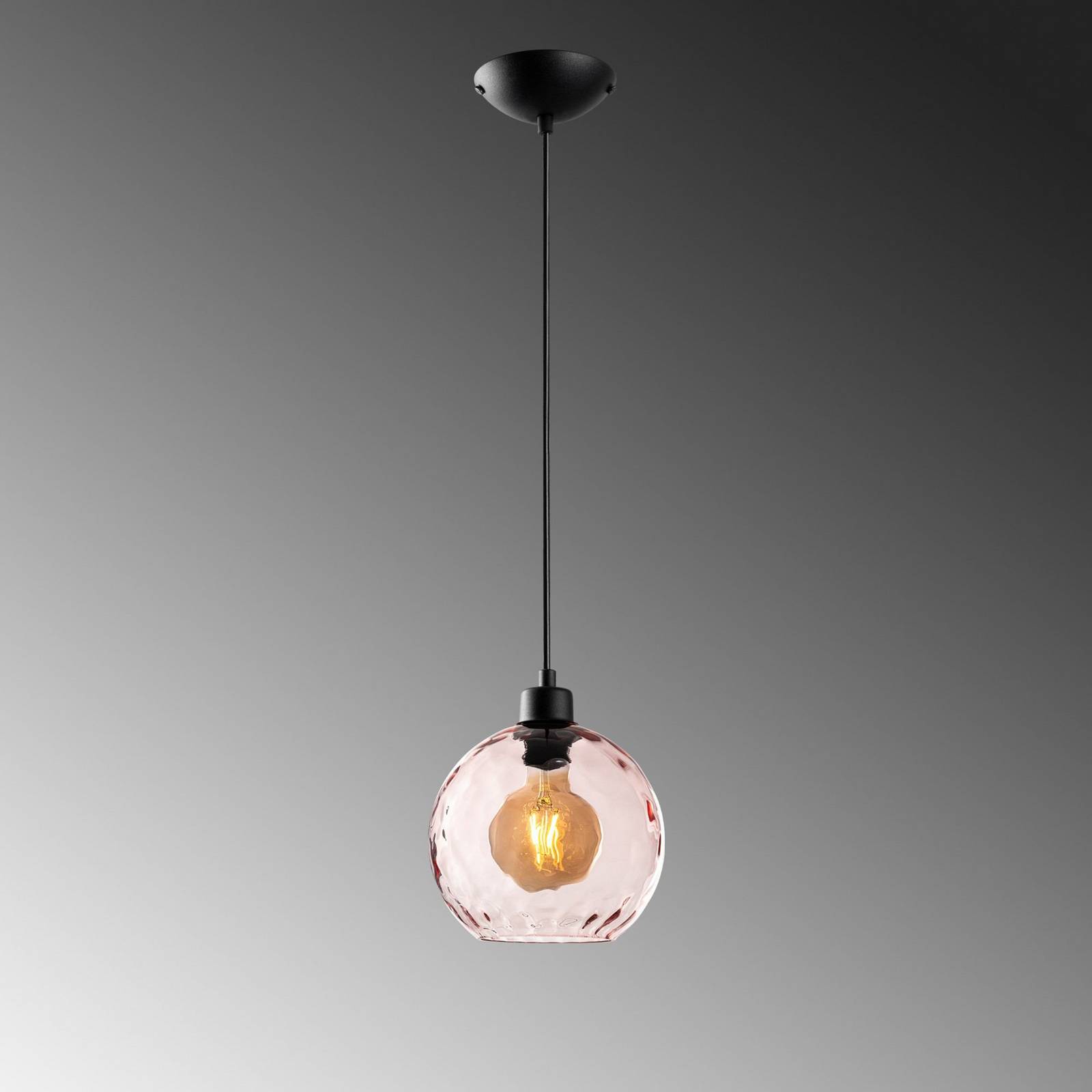 Lampa wisząca Benek, różowa, szkło, Ø 20 cm, E27
