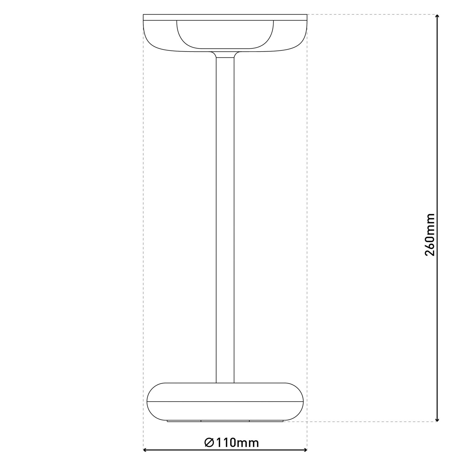 LED ladattava terassivalaisin Pasi, korkeus 26 cm metal touch