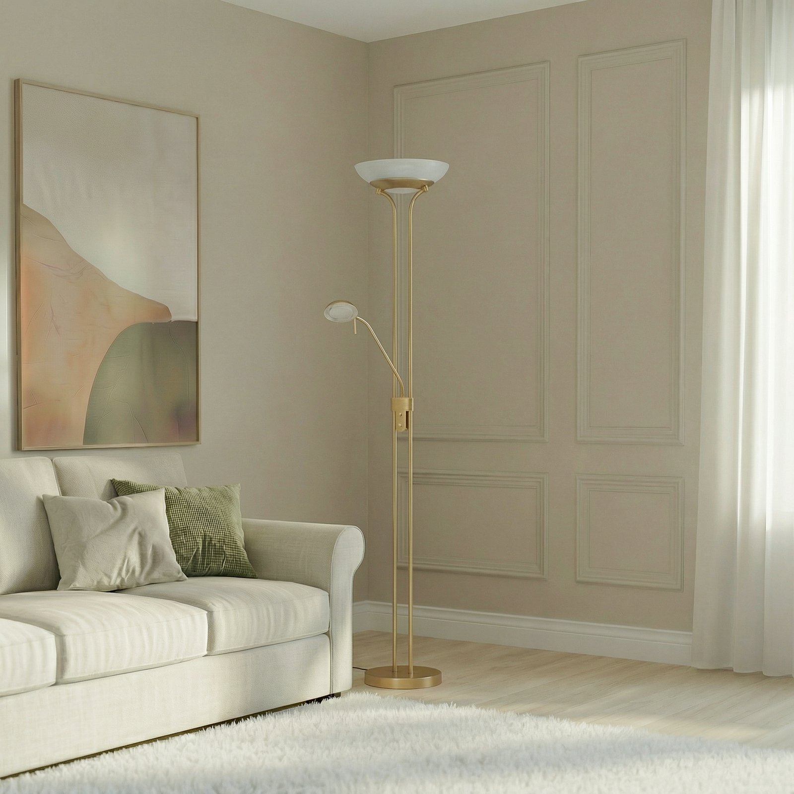 Lindby LED vloerlamp Yveta, messing, metaal, dimbaar, 183cm Lindby LED vloerlamp Yveta, messing, metaal, dimbaar, 183cm