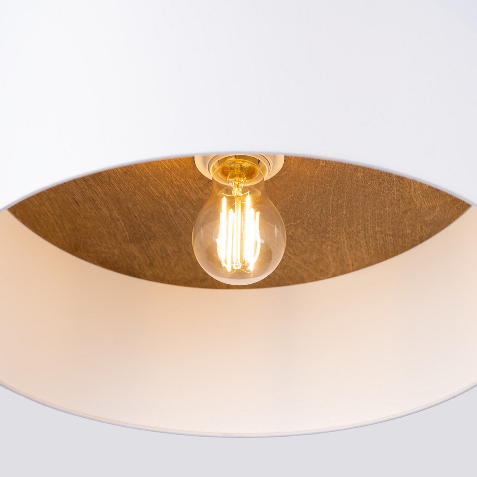 Telesto taklampe, hvit, Ø 35 cm, stoff, tre, stål